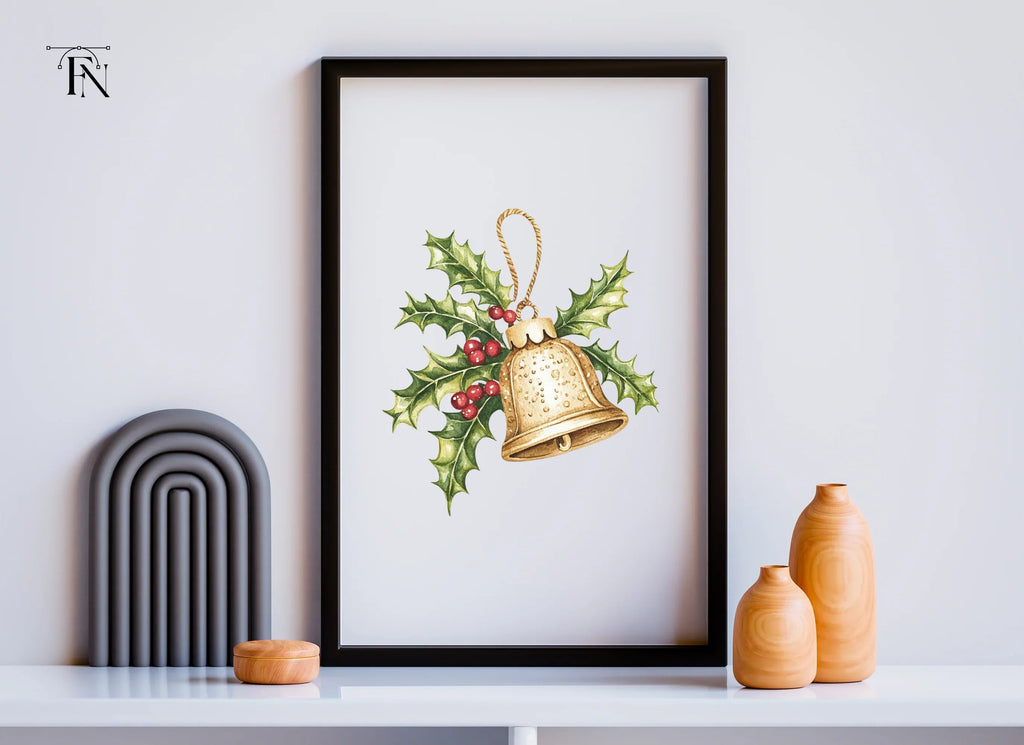 Christmas Holly and Golden Bells Clipart Bundle