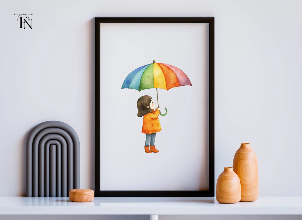Girl with Rainbow Umbrella Clipart Bundle