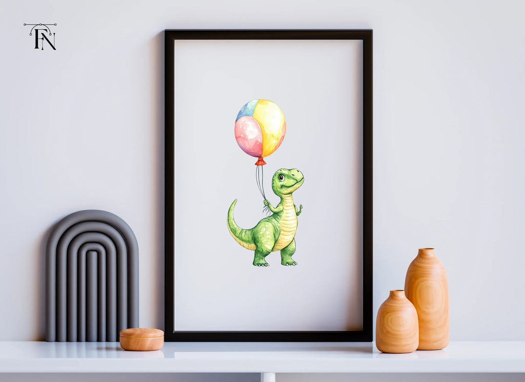 Cute Baby Dinosaur with Balloon Clipart Bundle