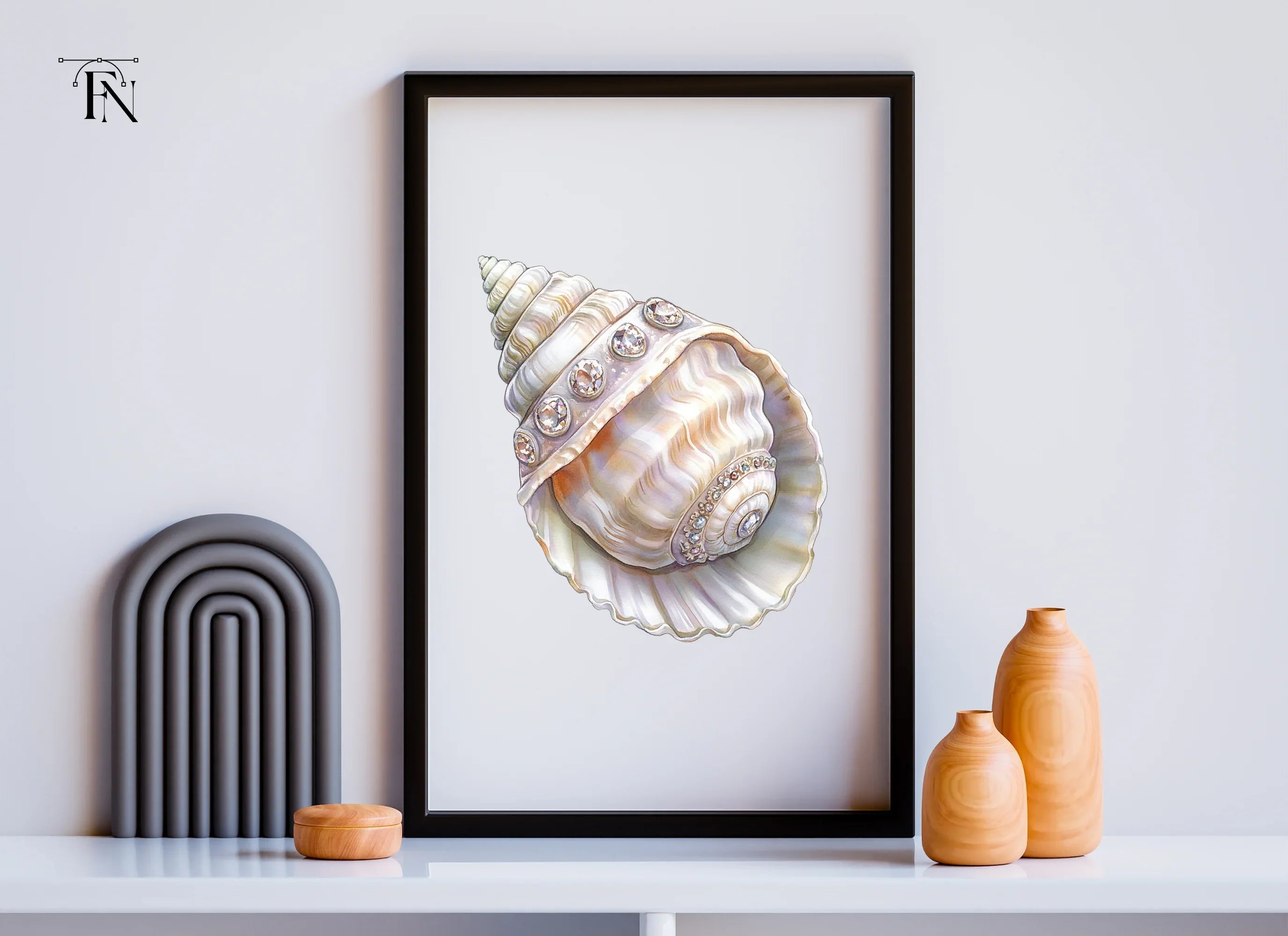 Elegant Seashells with Sparkling Gems Clipart Bundle