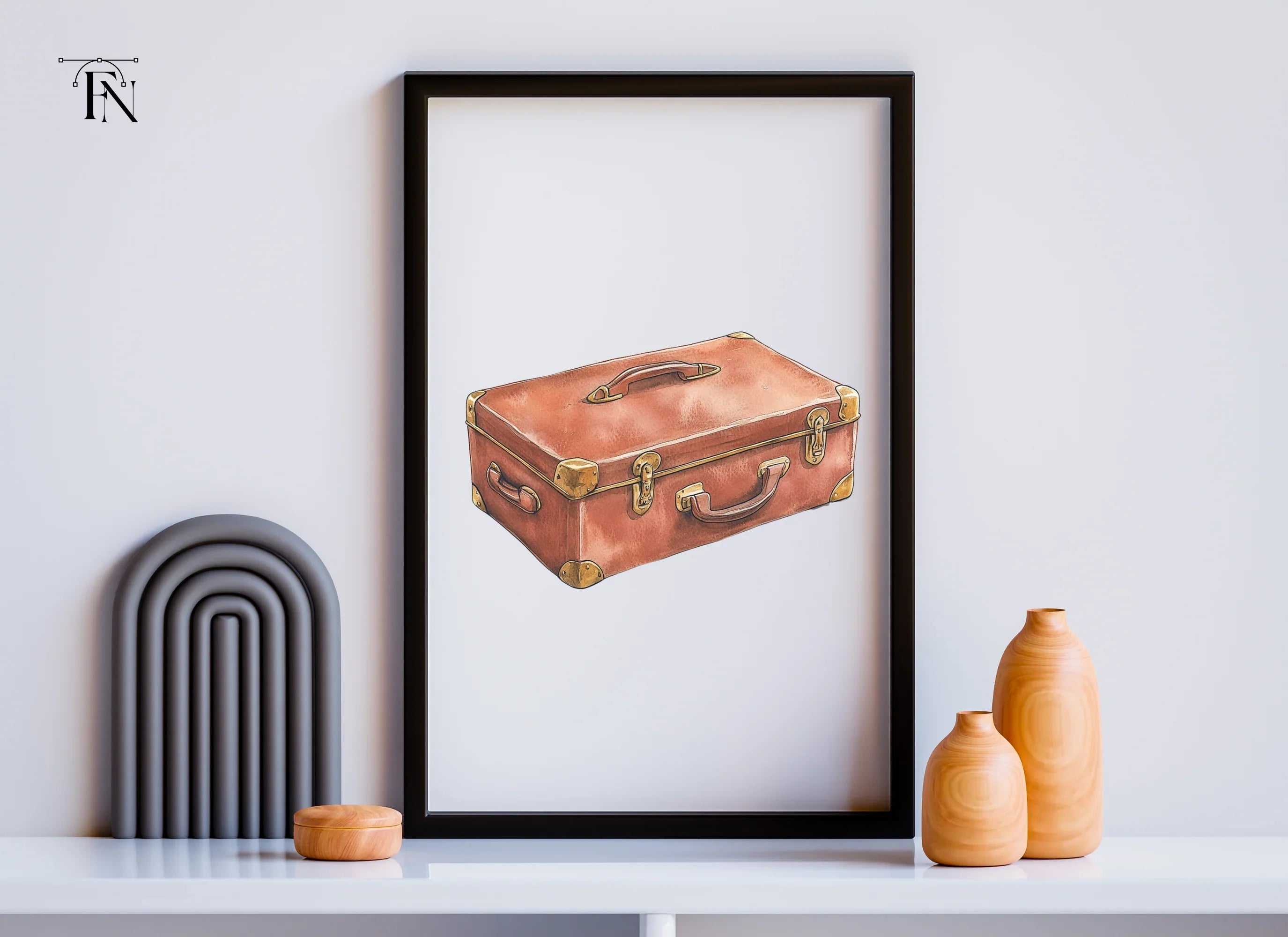 Vintage Brown Suitcase Travel Clipart Bundle