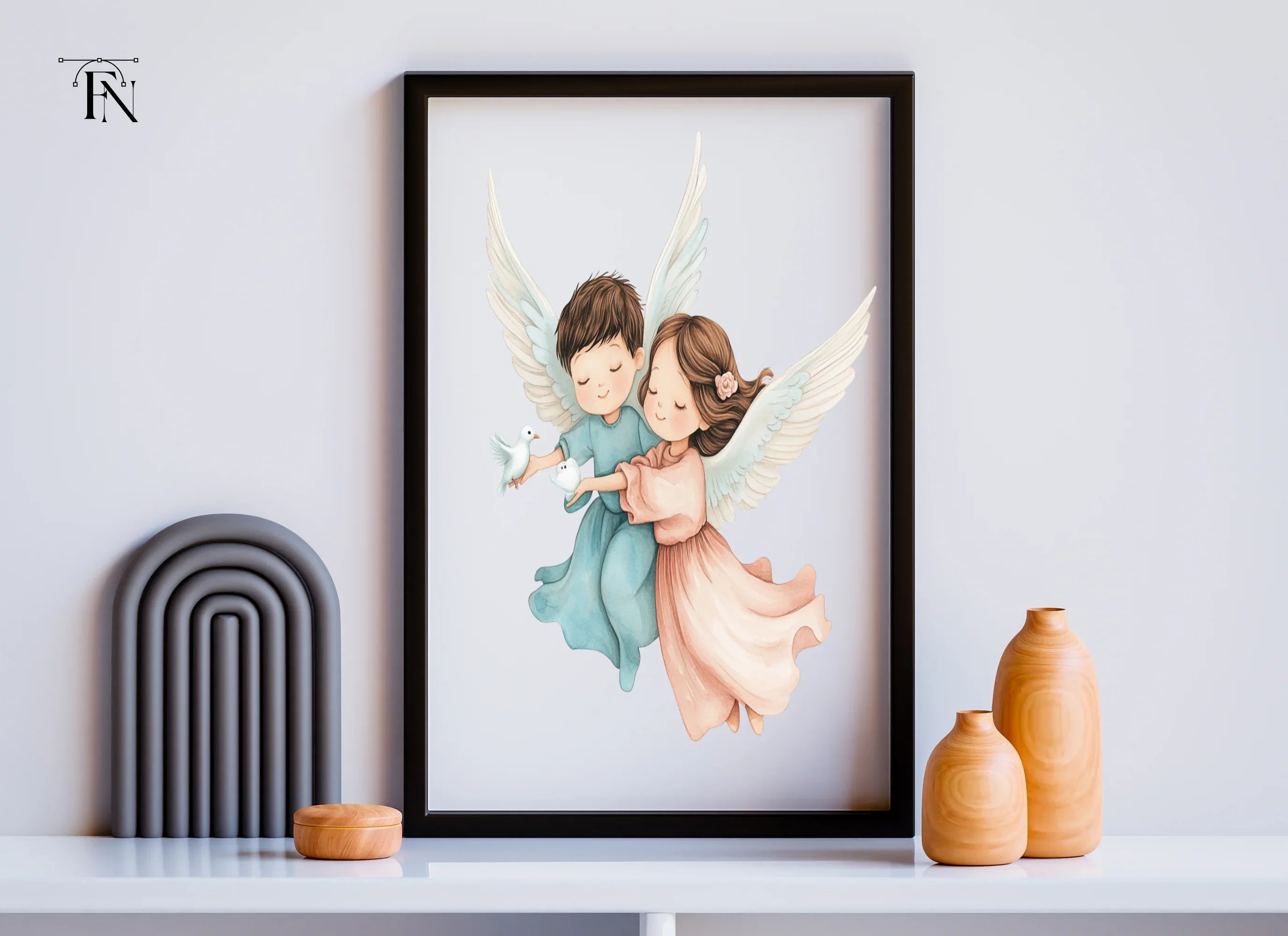Embracing Angels with Doves Clipart Bundle