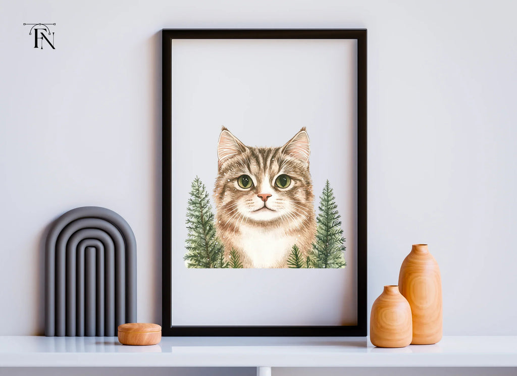 Winter Cats and Pine Trees Clipart Bundle