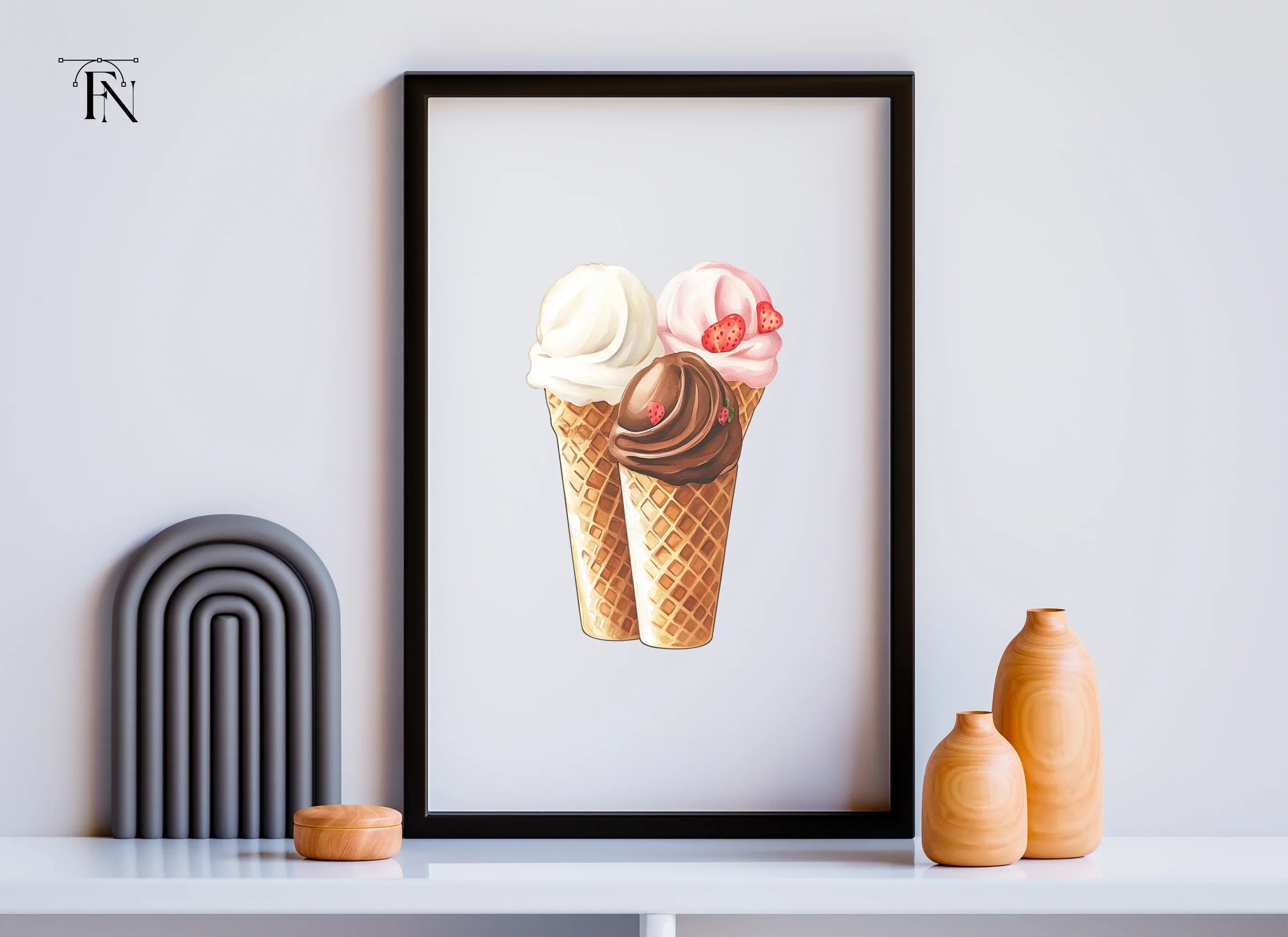 Trio of Delicious Ice Cream Cones Clipart Bundle