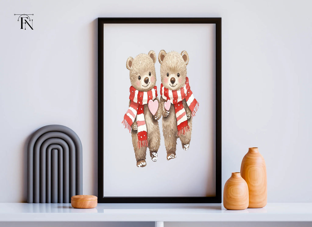 Sweet Bear Couple with Scarves and Hearts Clipart Bundle