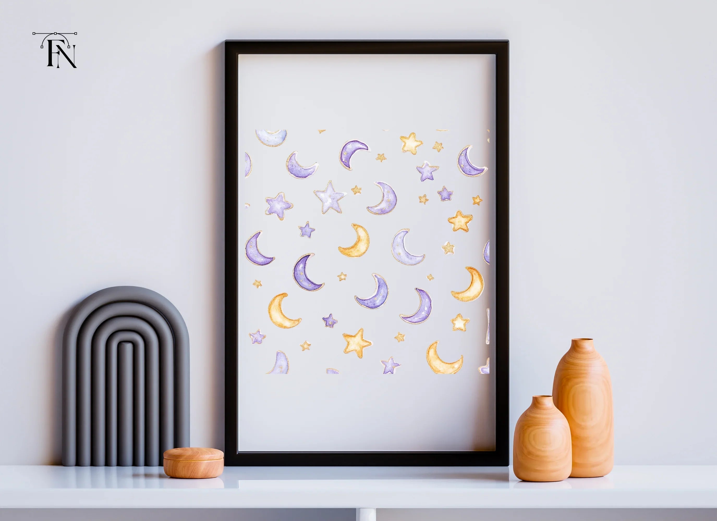 Moon and Stars Seamless Pattern Clipart Bundle