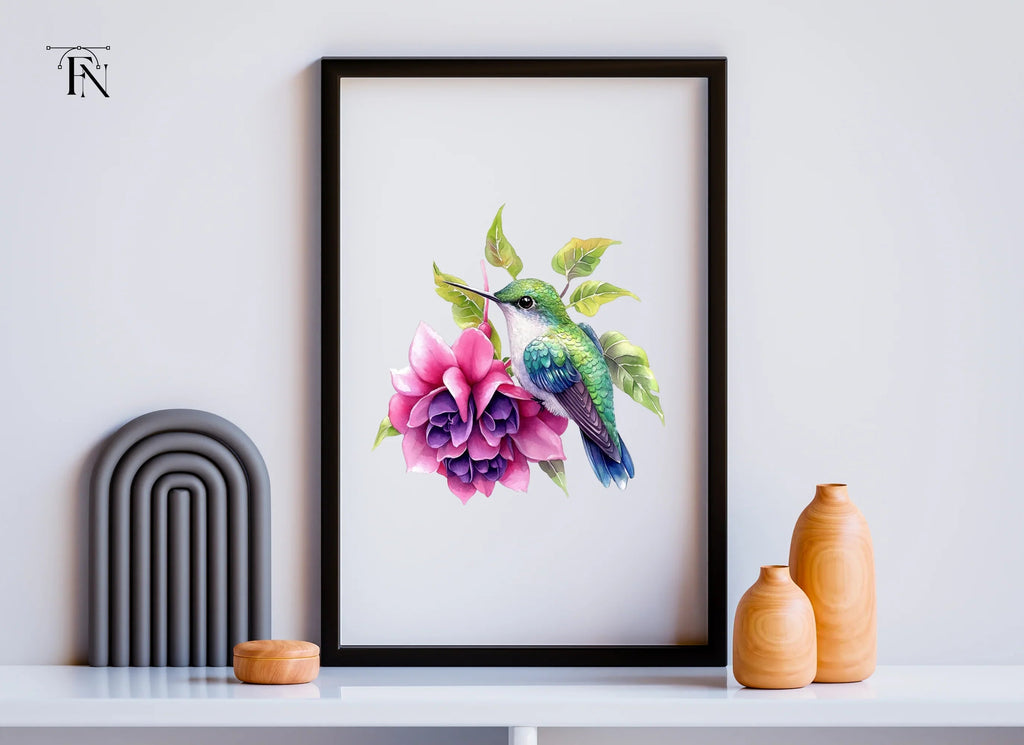 Hummingbird and Dahlia Clipart Bundle