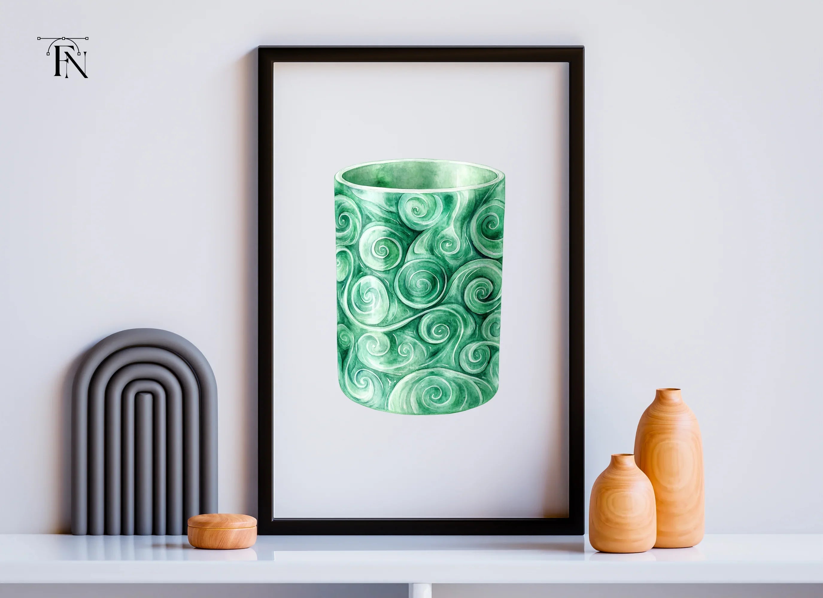 Tall Green Jade Swirl Pattern Clipart Bundle