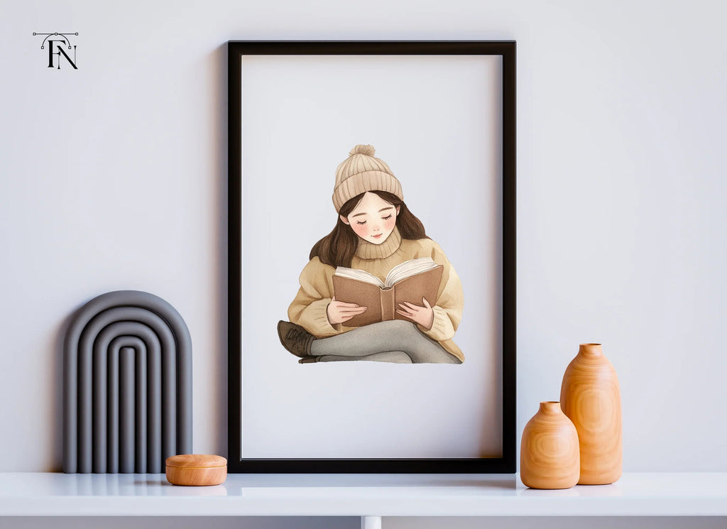 Cozy Girls Reading Books Clipart Bundle