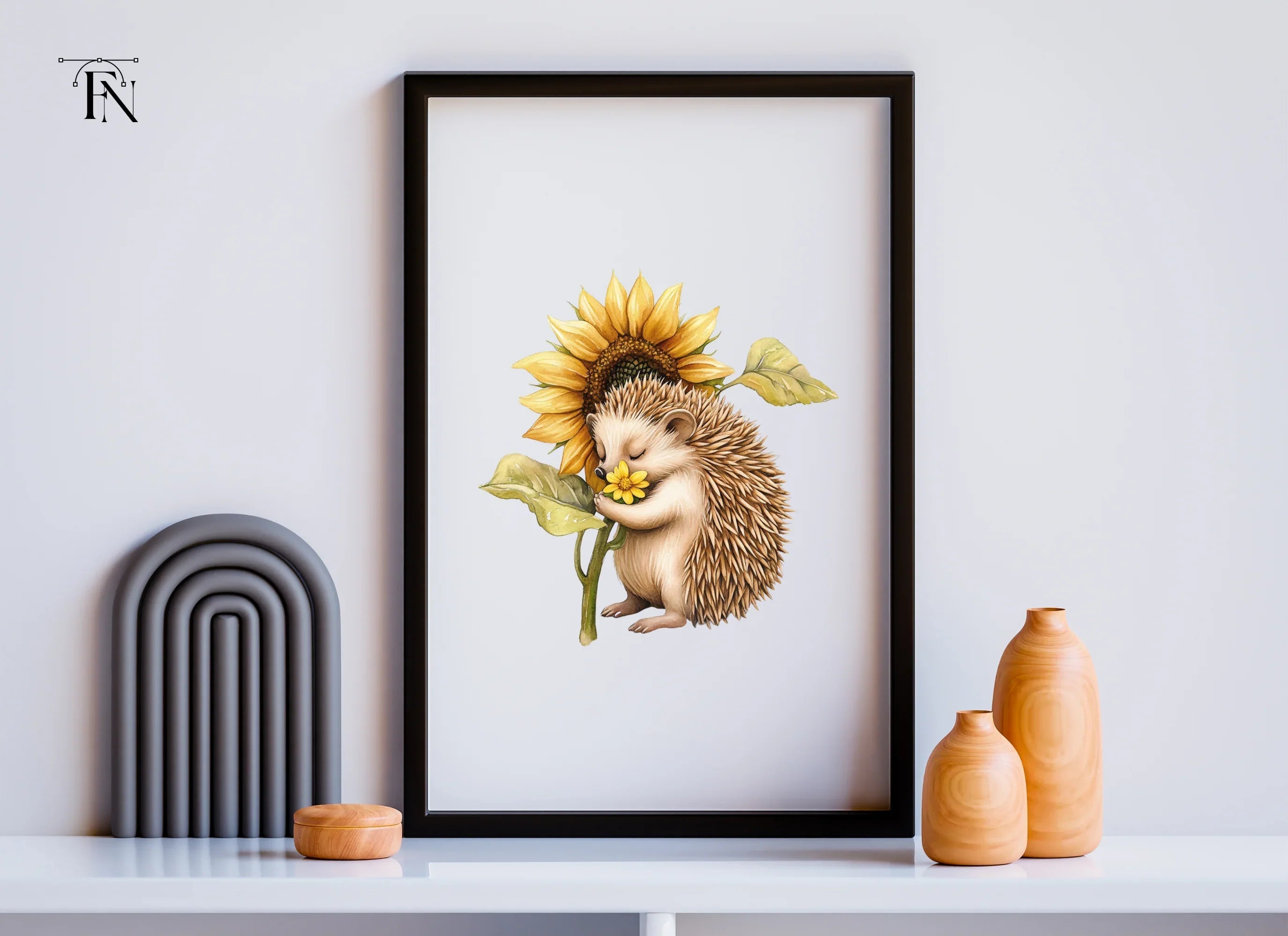 Cute Hedgehog Sleeping with Sunflower Clipart Bundle