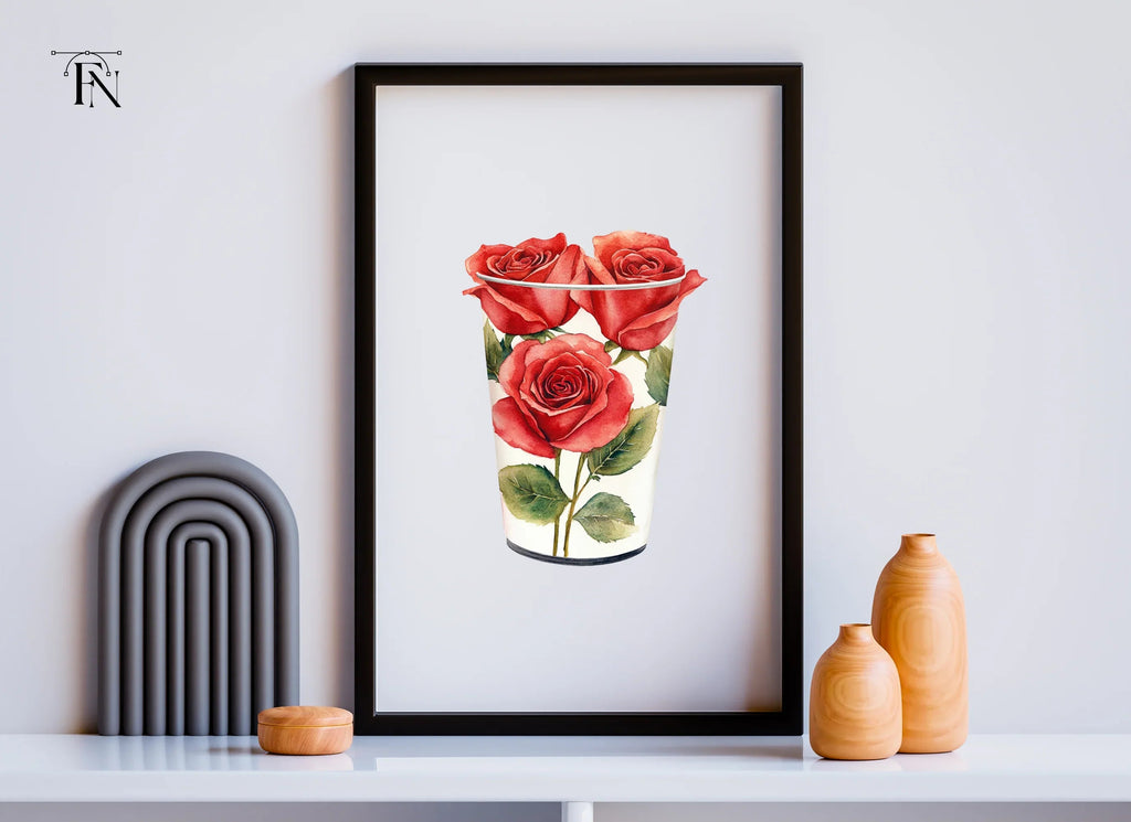 Red Roses in White Vase Clipart Bundle