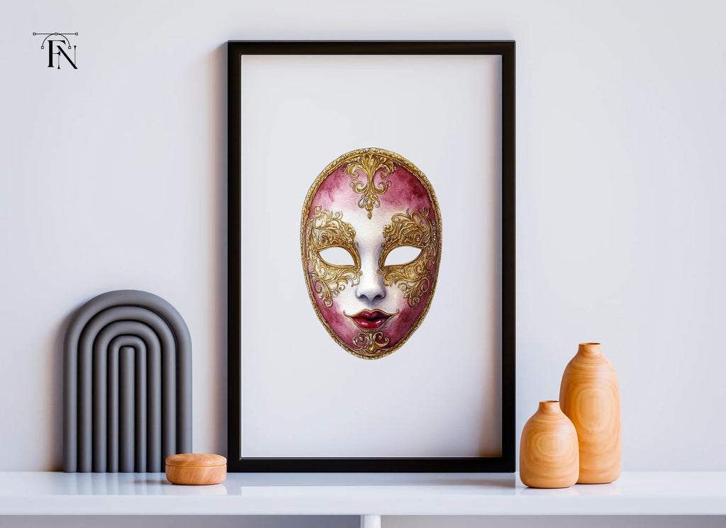 Regal Red Gold Masquerade Mask Clipart Bundle