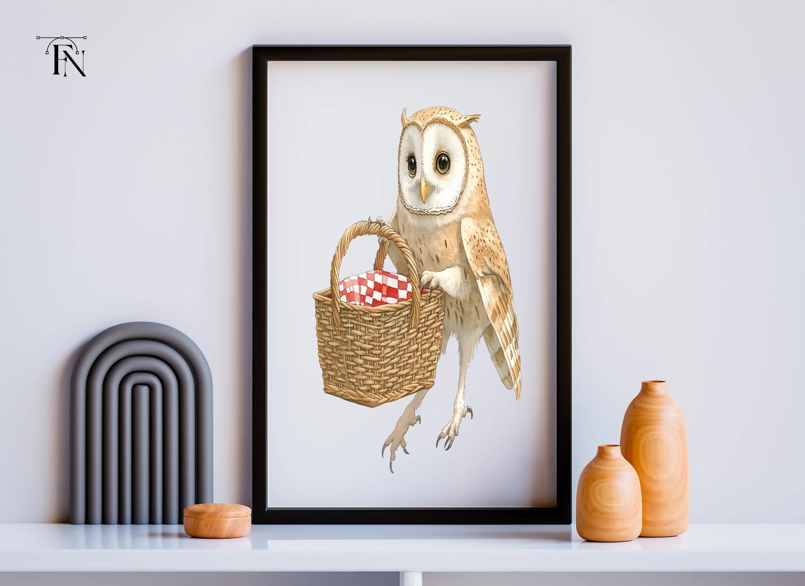 Cute Owls with Picnic Baskets Clipart Bundle