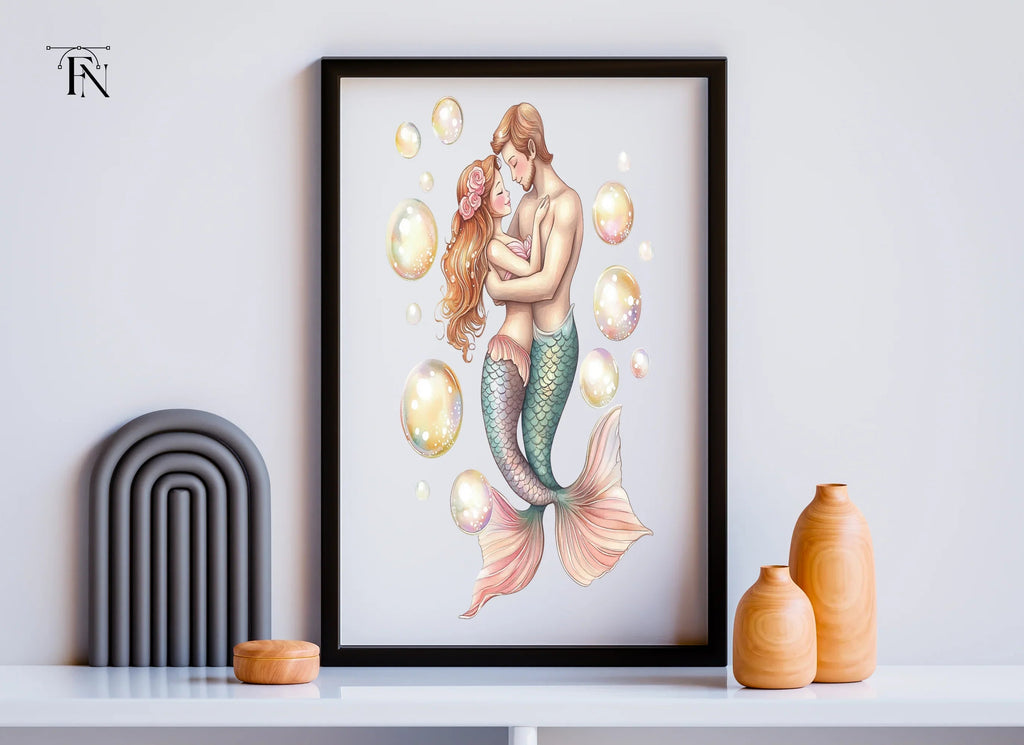 Romantic Mermaid Couple Bubbles Clipart Bundle