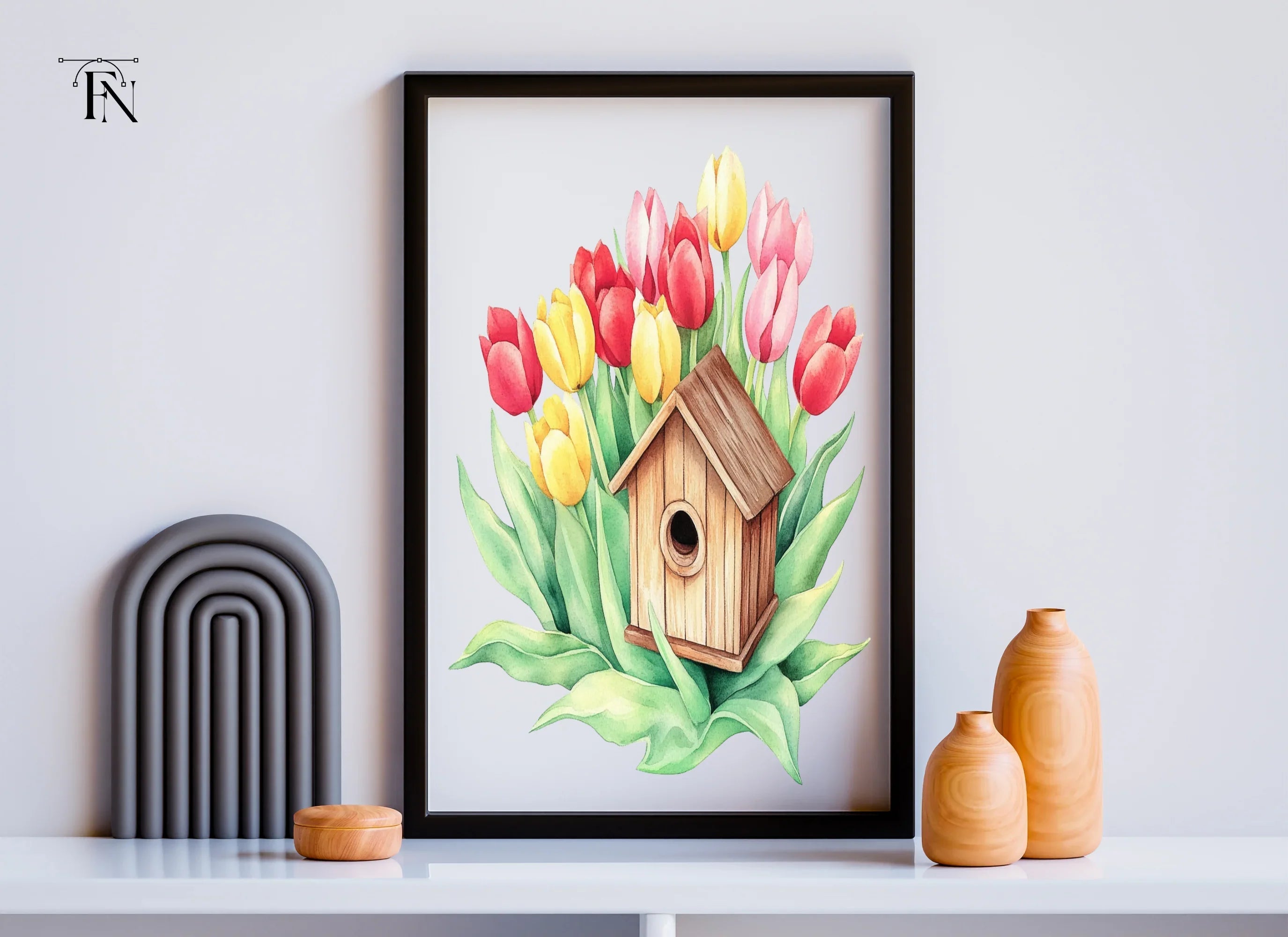 Birdhouse and Tulip Clipart Bundle