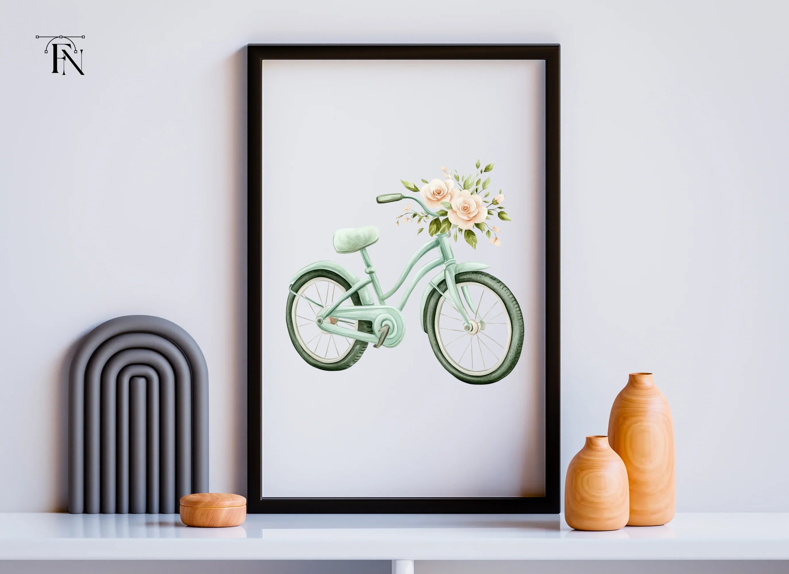 Bicycle with Peach Flowers Clipart Bundle