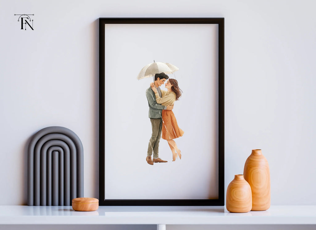 Romantic Couple Under Umbrella Clipart Bundle