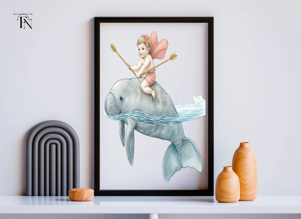 Cupid Riding Manatee Clipart Bundle