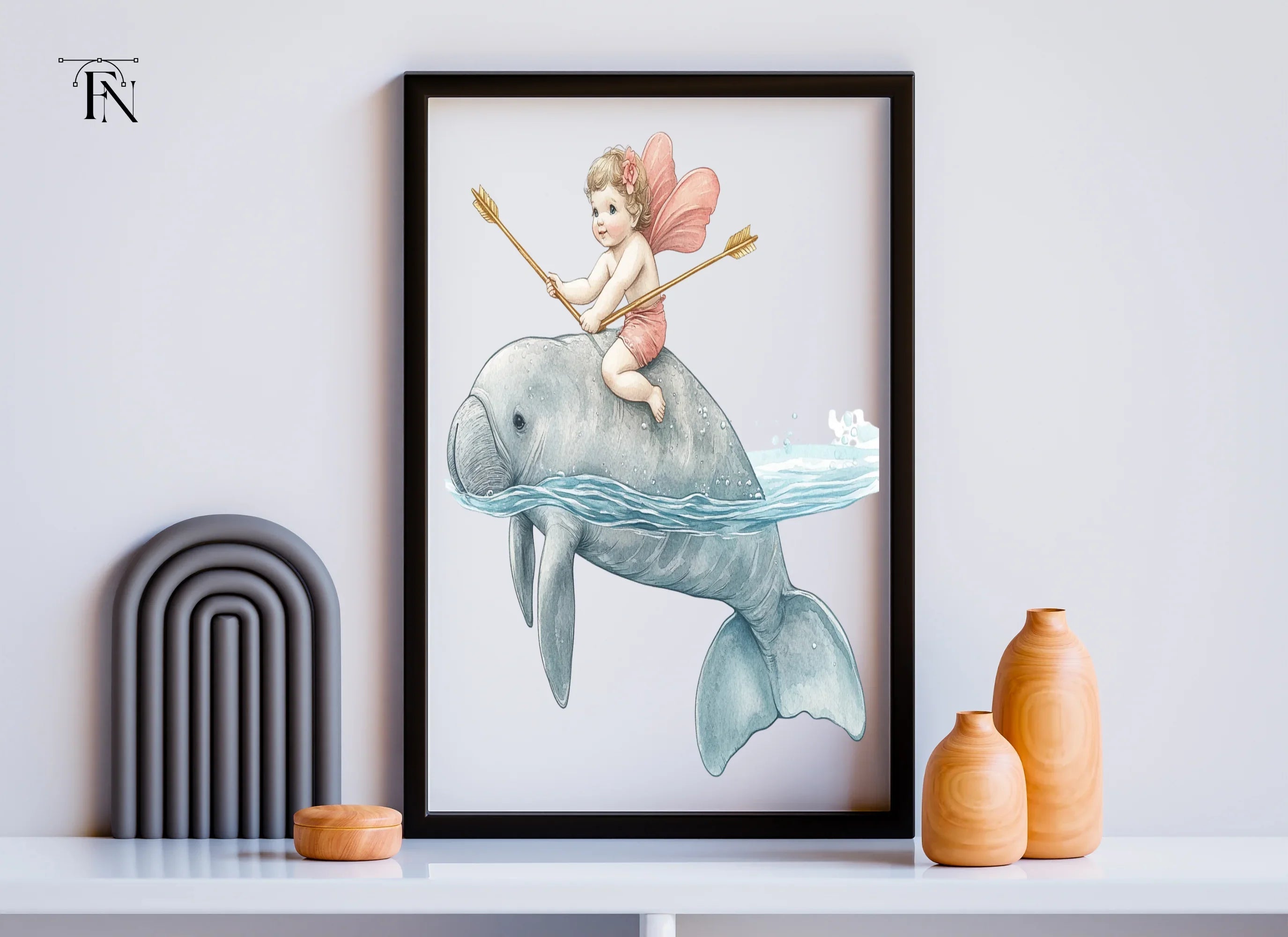 Cupid Riding Manatee Clipart Bundle