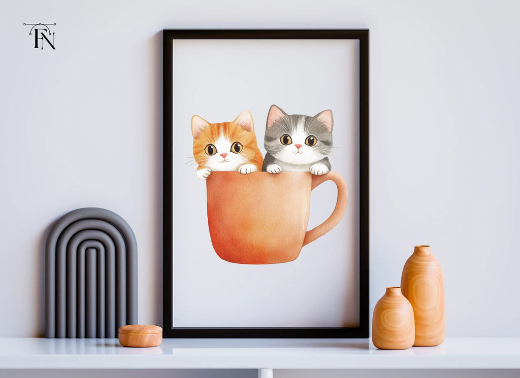 Cute Kittens in Mugs Clipart Bundle