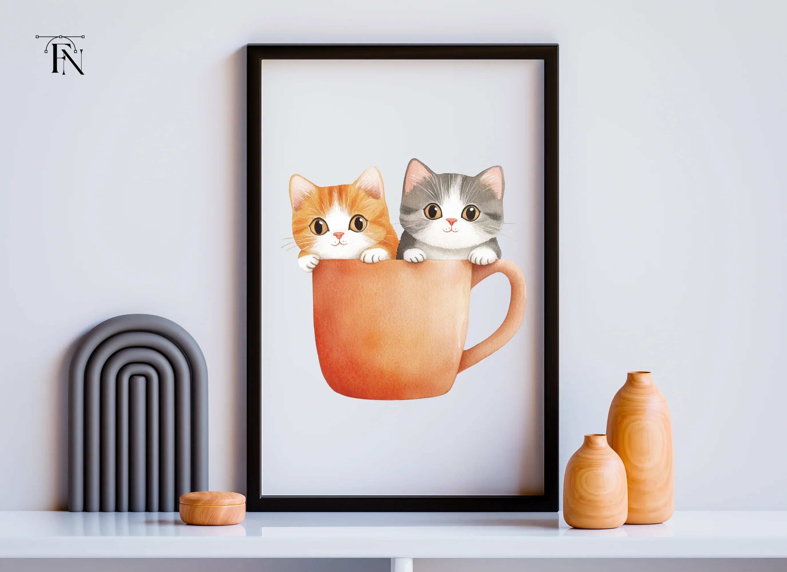 Cute Kittens in Mugs Clipart Bundle