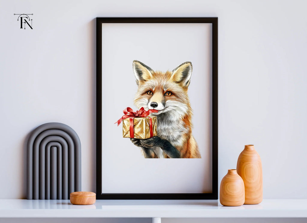Festive Fox with Christmas Gift Clipart Bundle