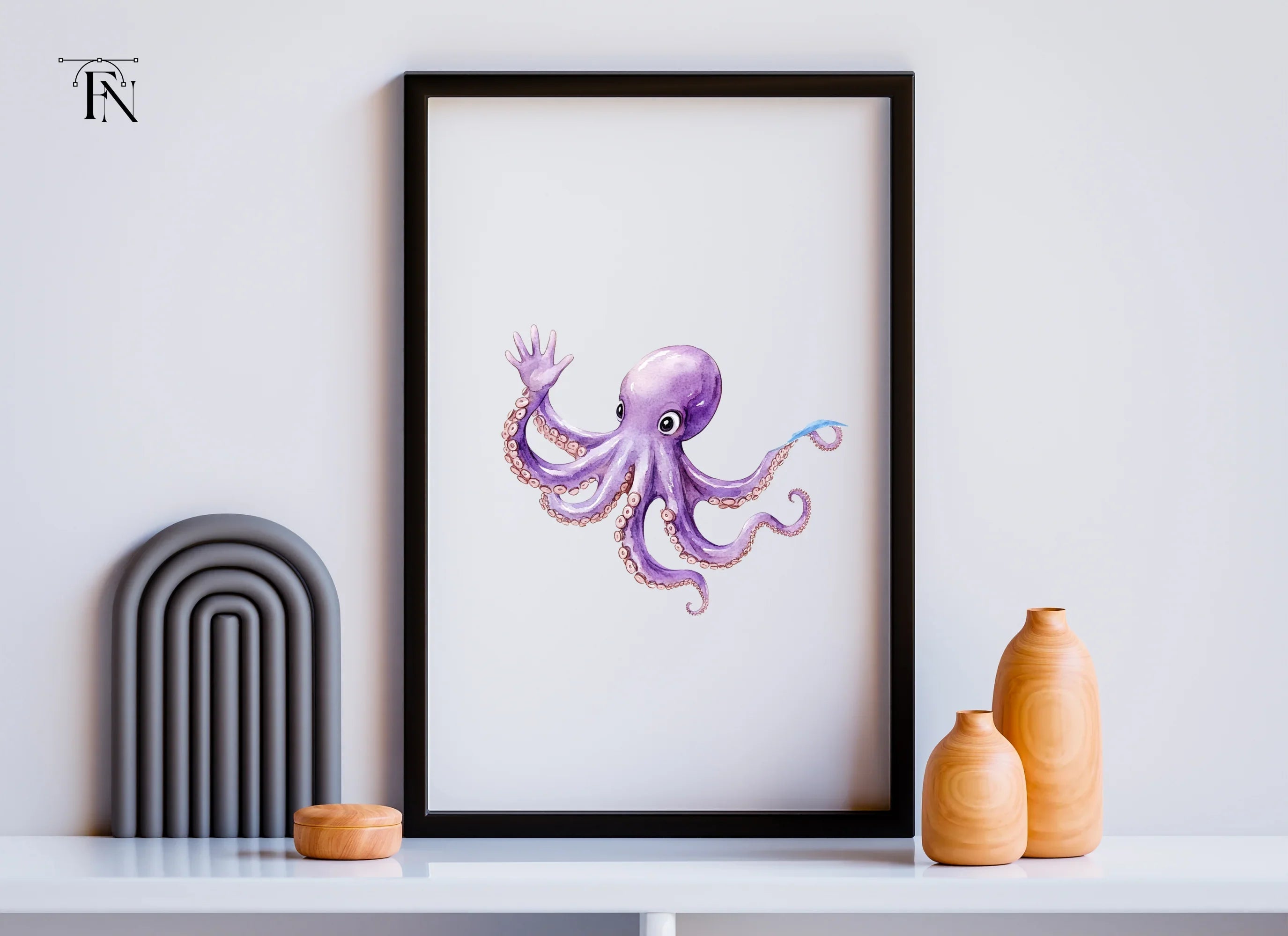Cute Purple Octopus Waving Clipart Bundle