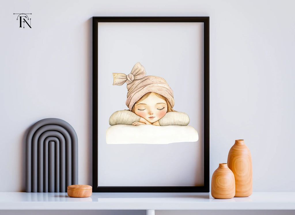 Sleeping Girl with Bow Hat Clipart Bundle