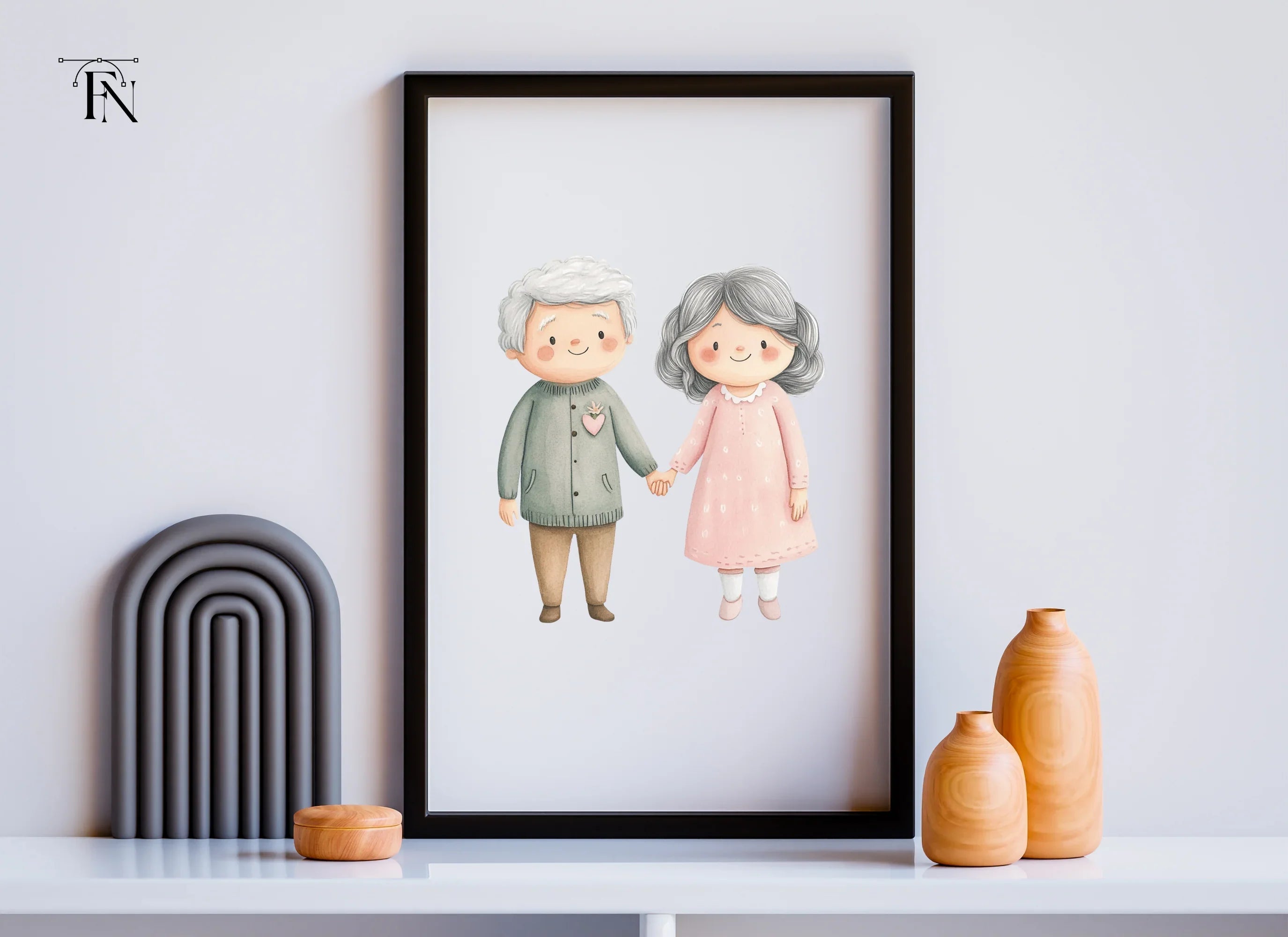 Cute Elderly Couple Holding Hands Clipart Bundle