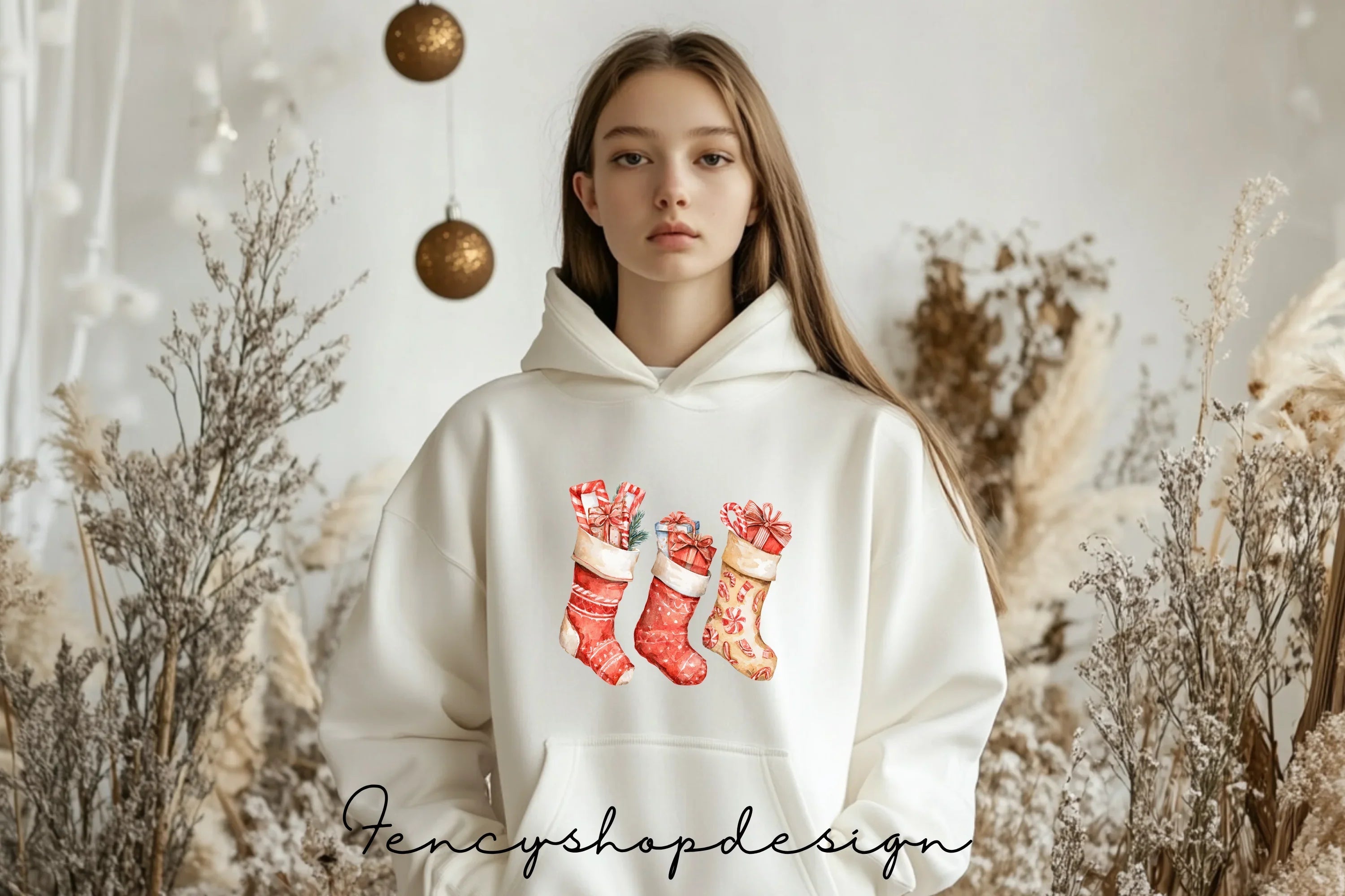 Christmas Fireplace and Stockings Clipart Bundle