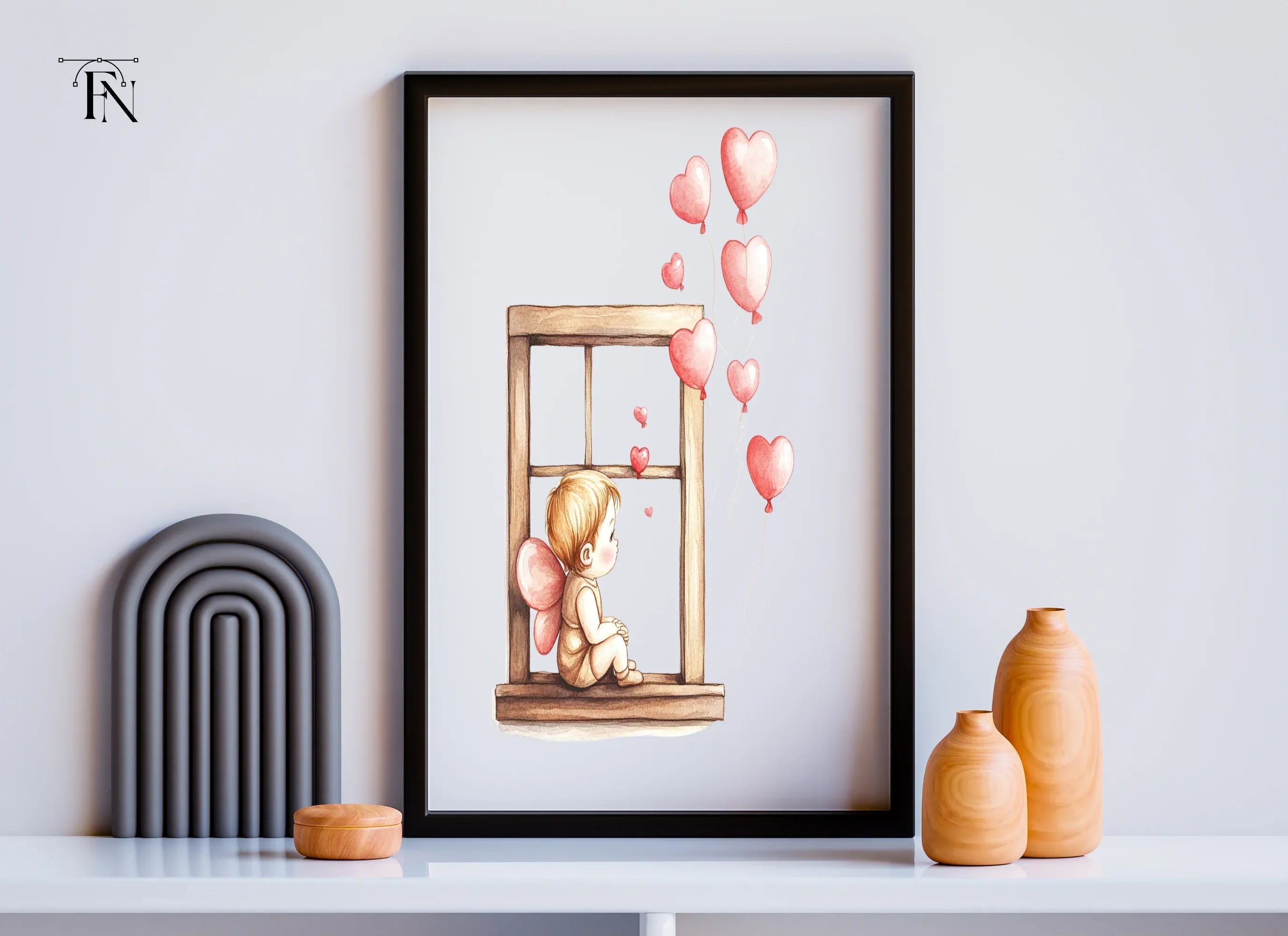 Sad Cupid with Heart Balloons Clipart Bundle