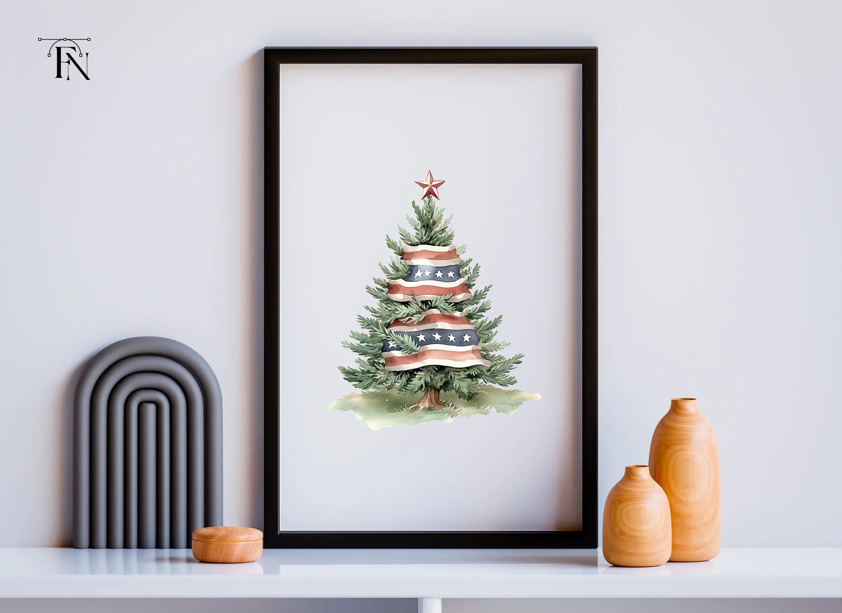 American Flag Christmas Tree Clipart Bundle