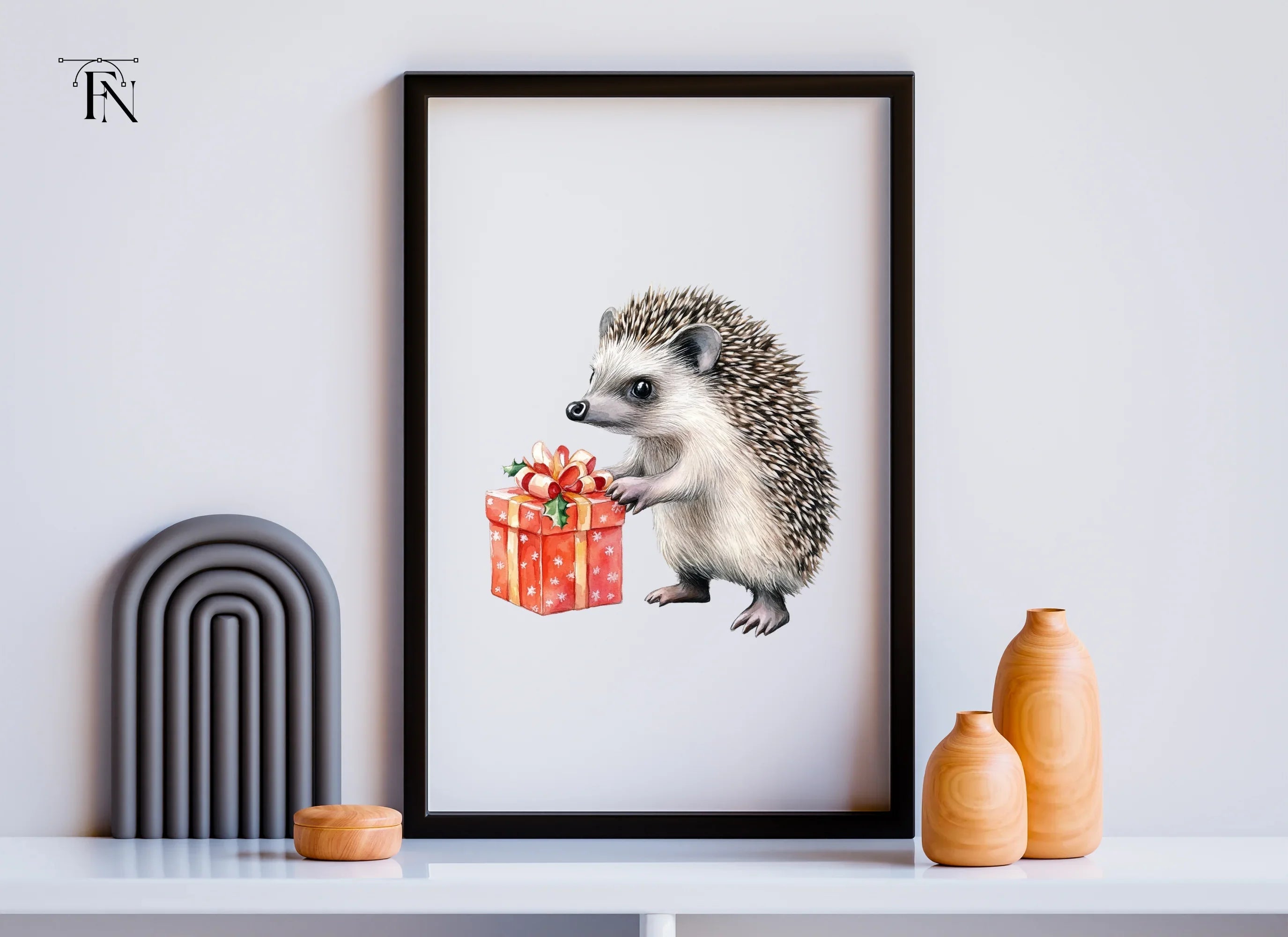 Hedgehog with Orange Gift Box Clipart Bundle