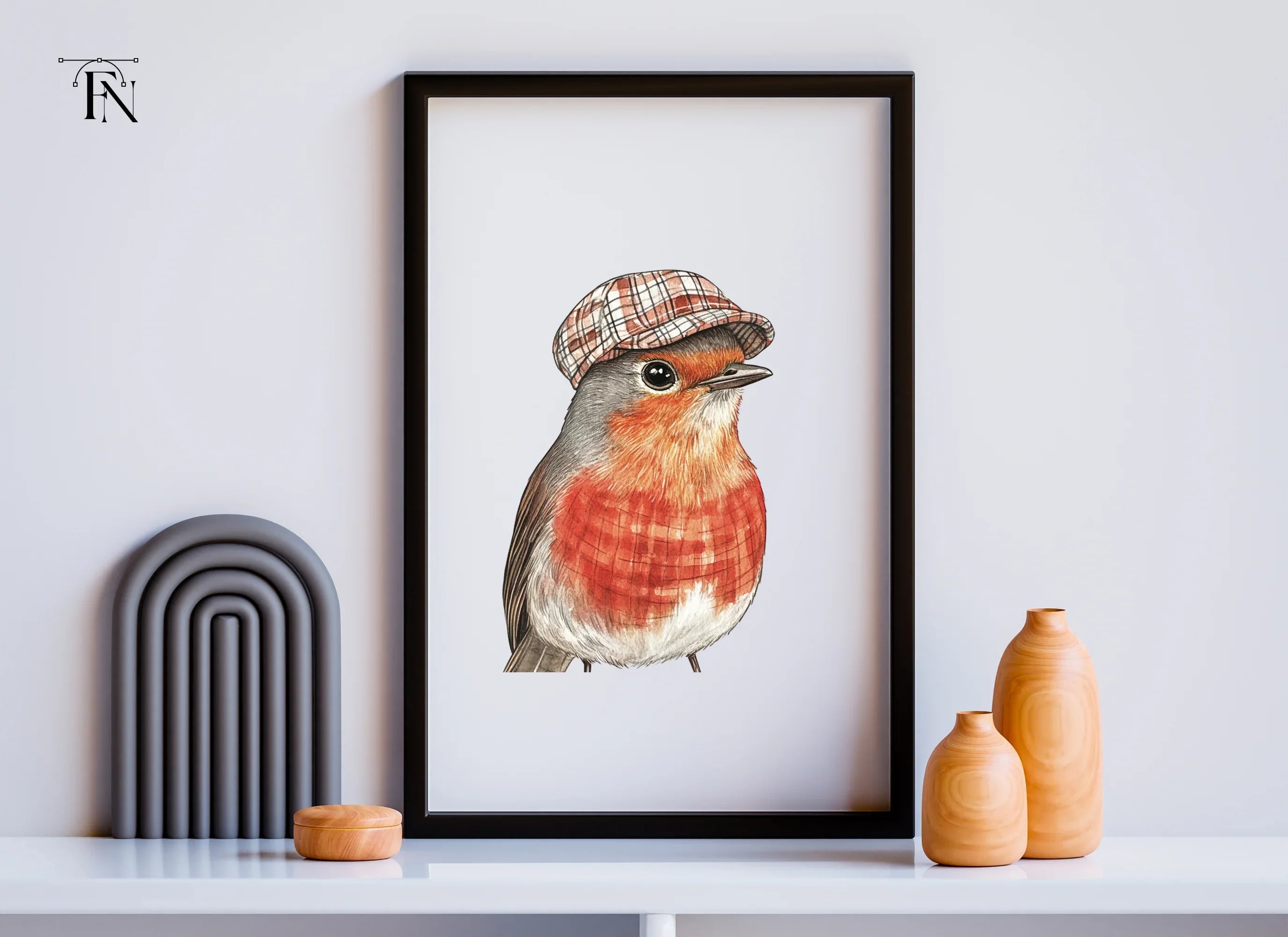 Three Robins in Plaid Flat Caps Clipart Bundle