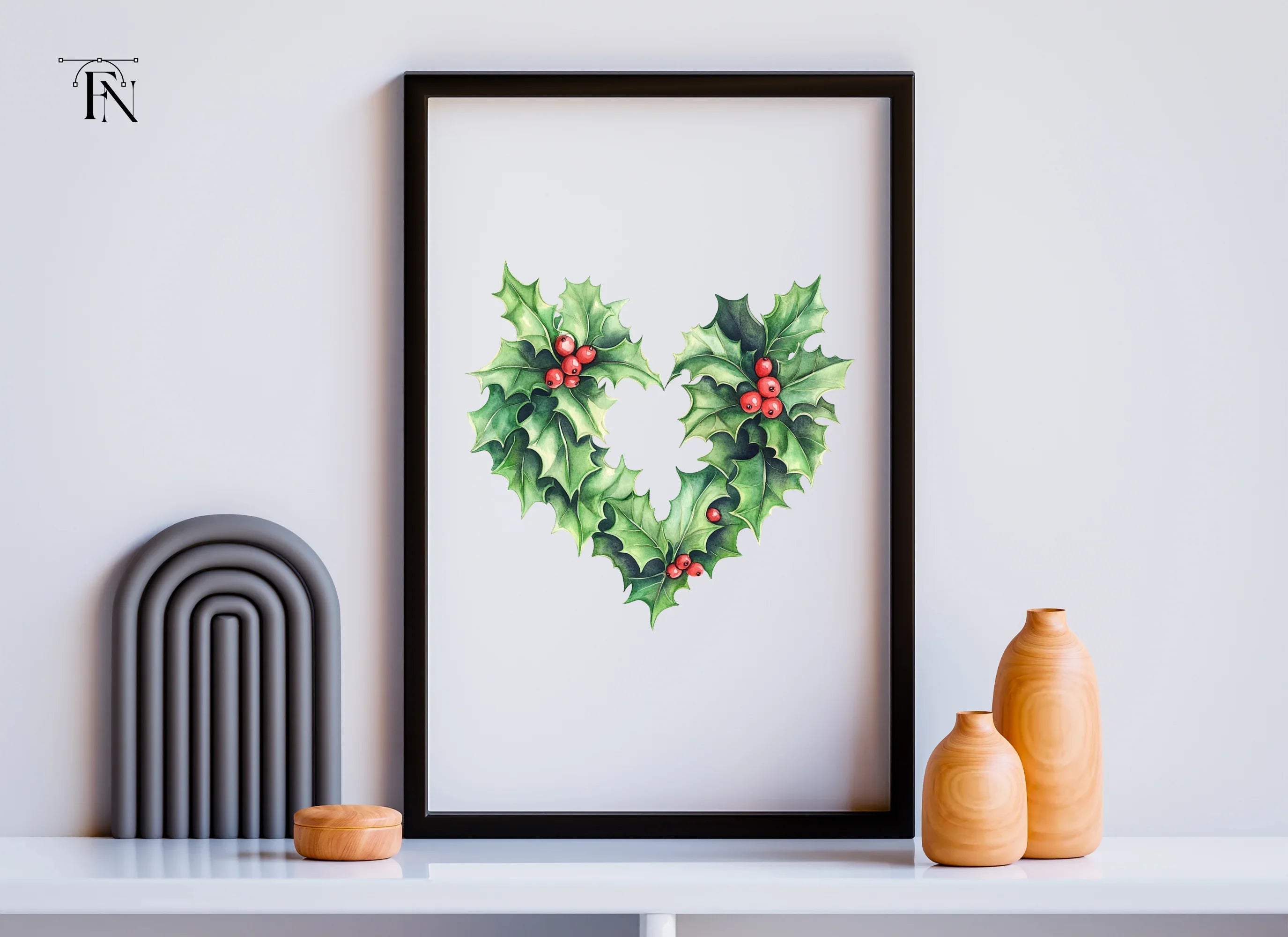 Holly Heart Wreath Clipart Bundle