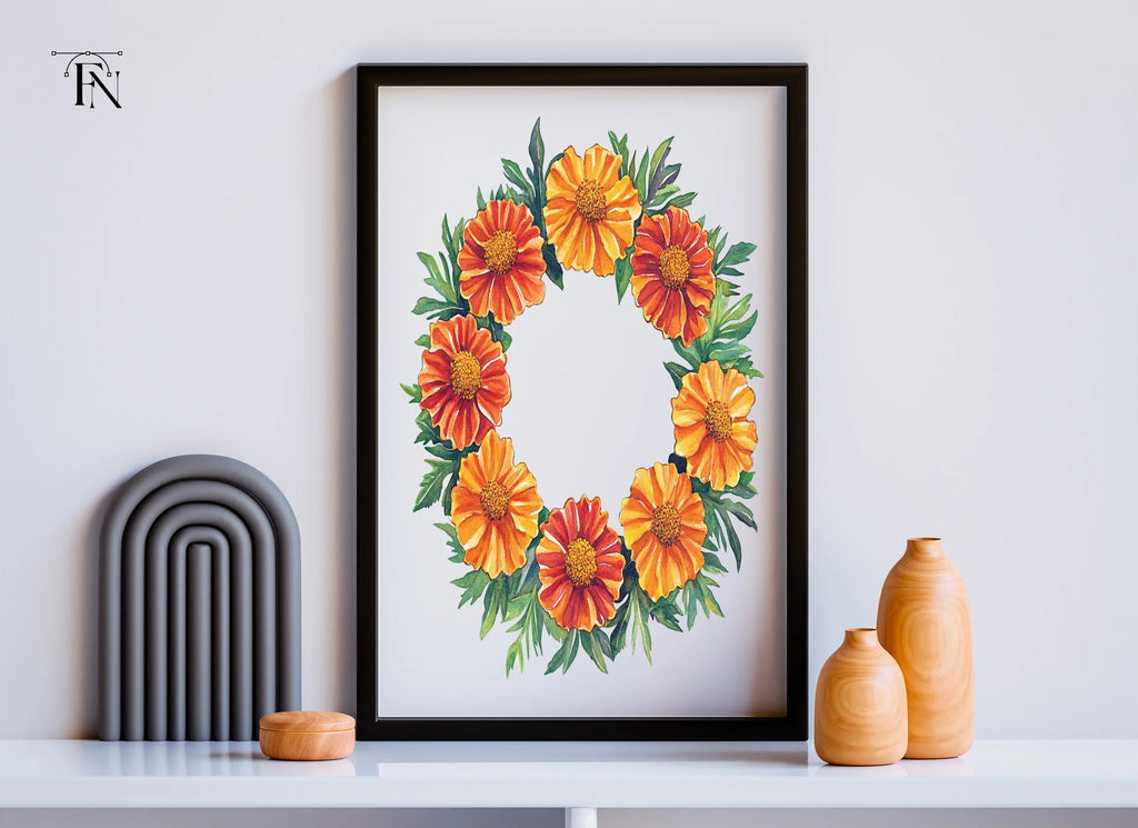 Vibrant Marigold Flower Wreath Clipart Bundle