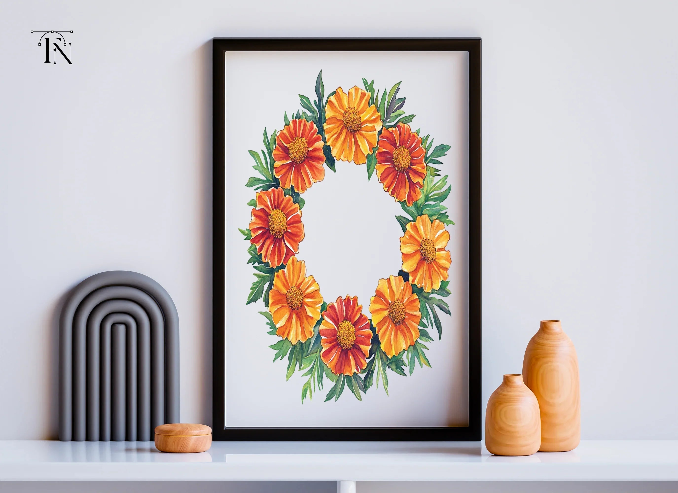 Vibrant Marigold Flower Wreath Clipart Bundle