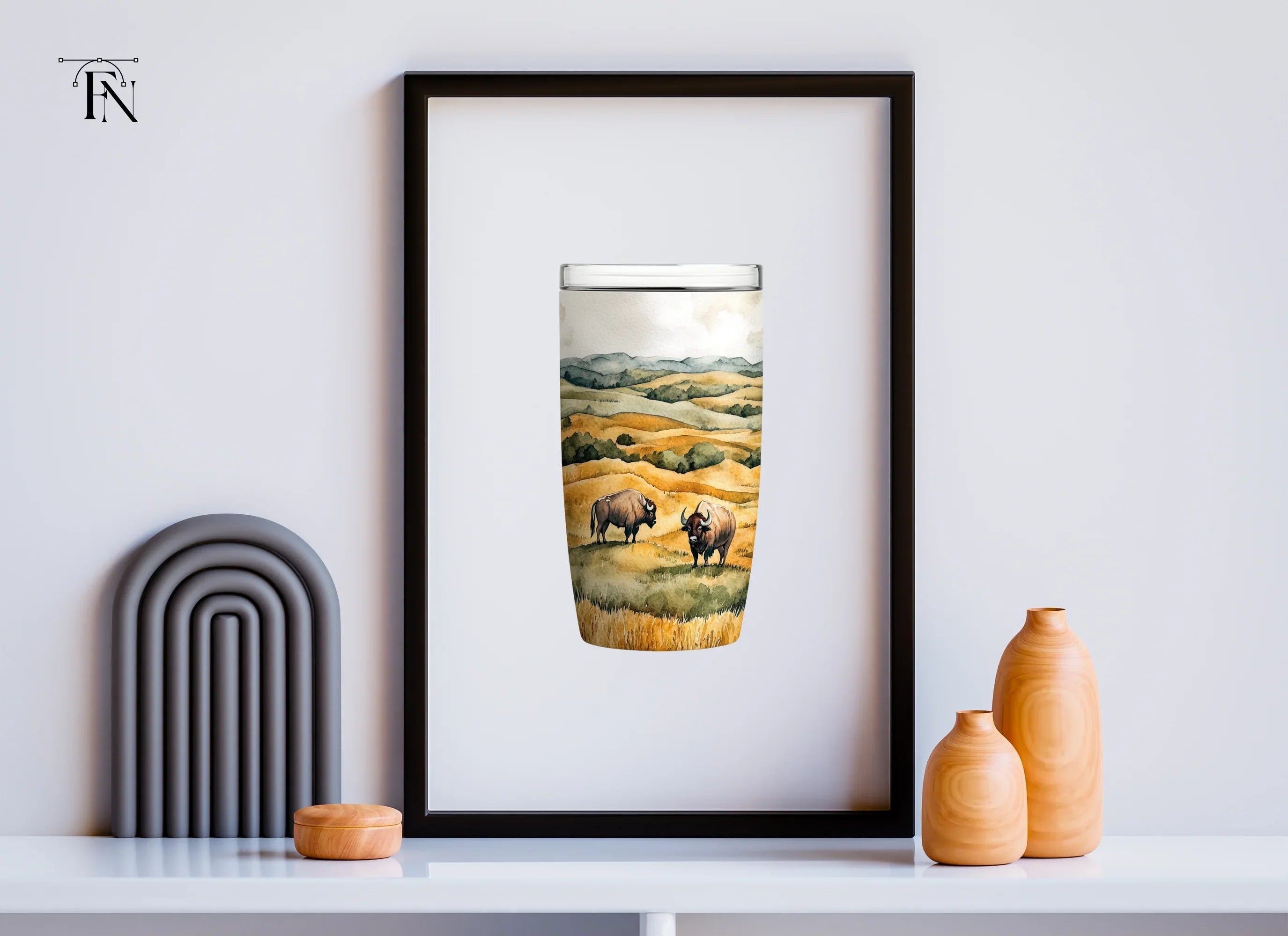 Bison in Prairie Tumbler Clipart Bundle