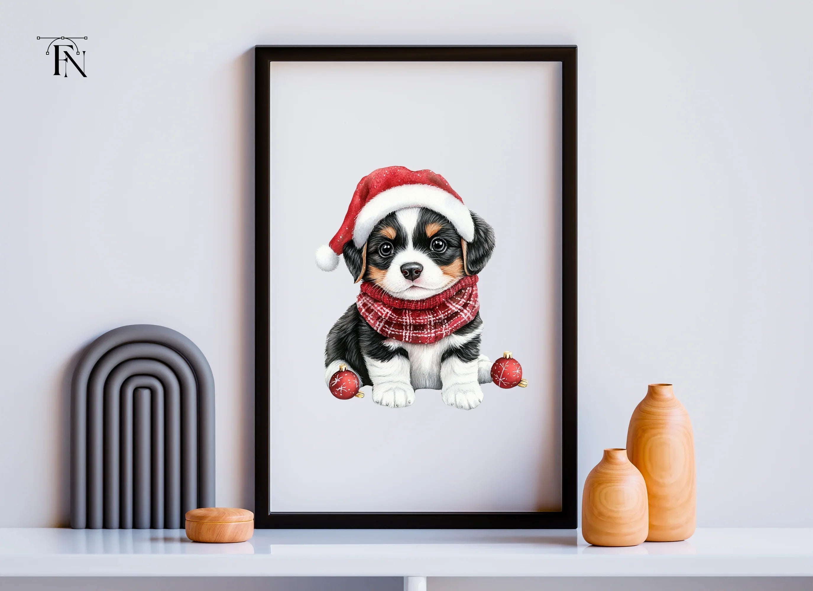 Festive Puppy Christmas Ornaments Clipart Bundle