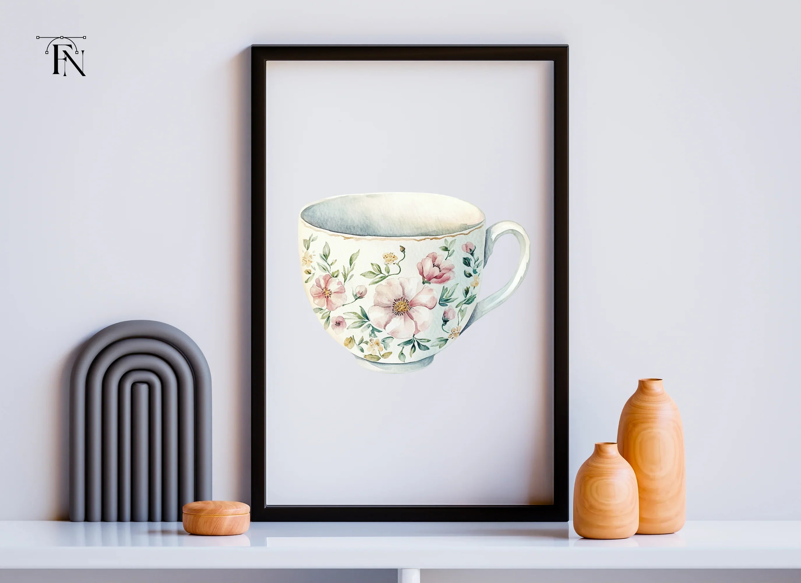 Empty Floral Teacups Clipart Bundle