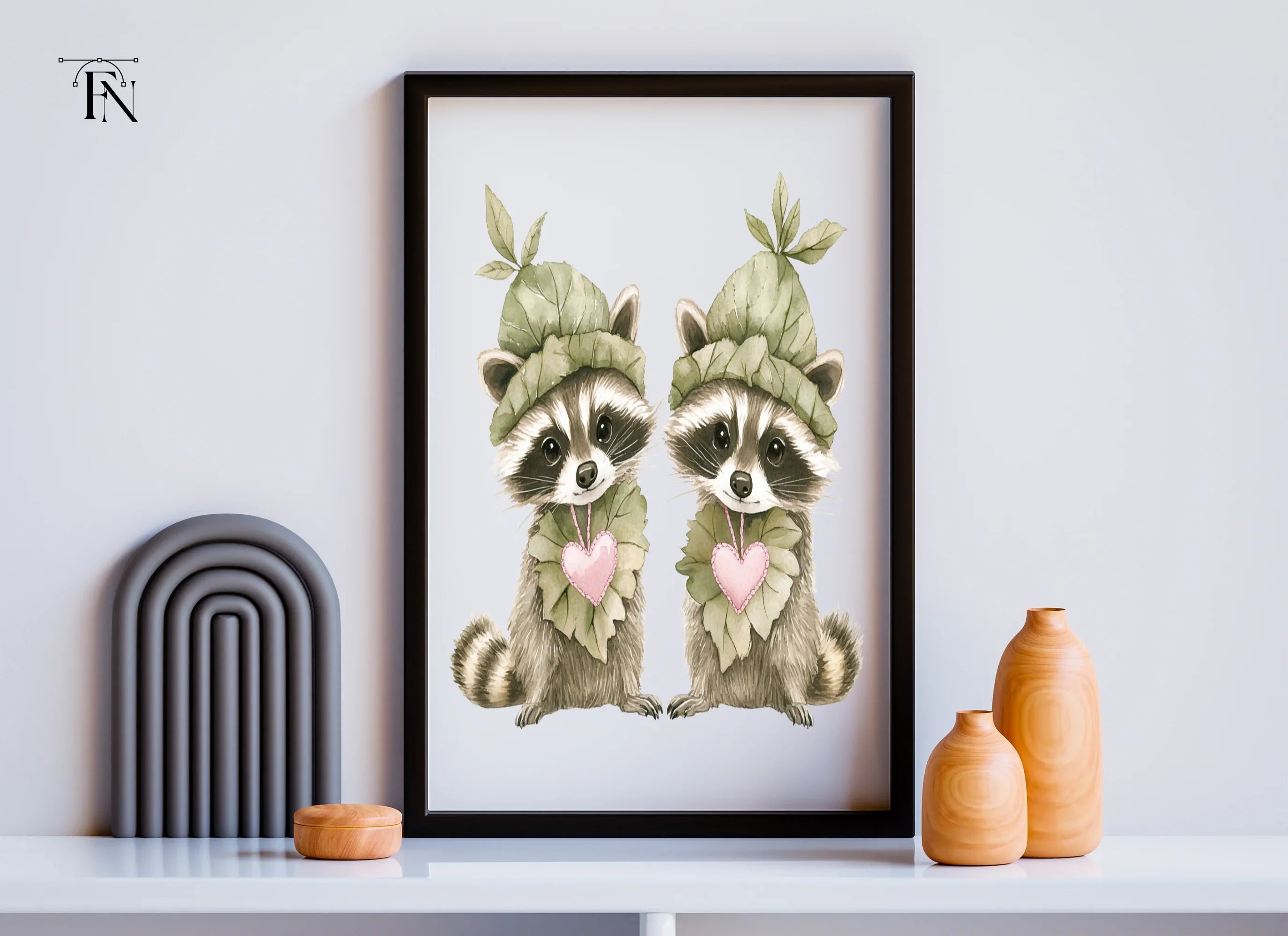 Cute Raccoon Leaf Hats Clipart Bundle
