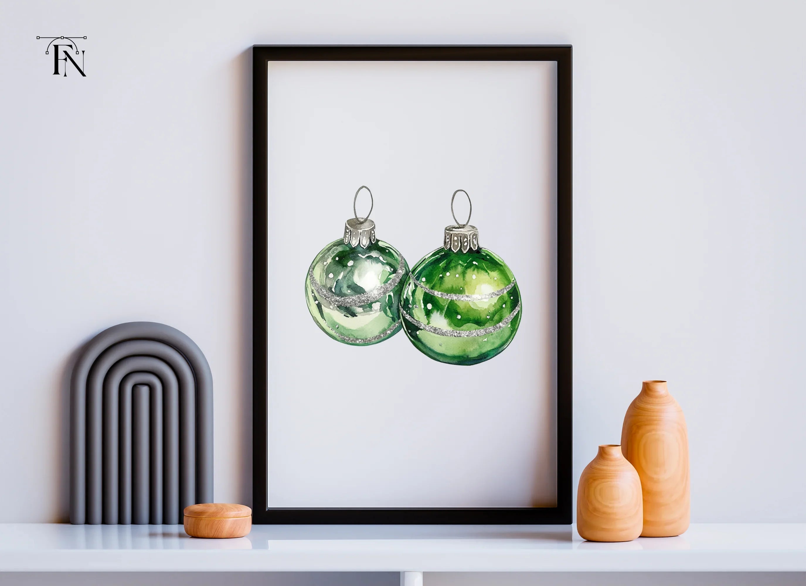 Green Christmas Ornaments Clipart Bundle