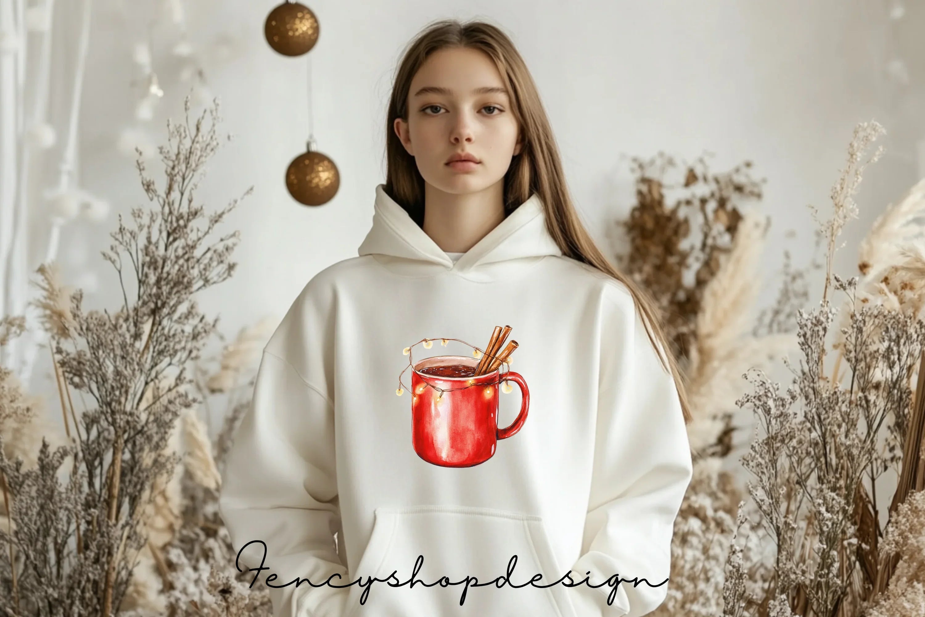 Hot Chocolate Mugs with Lights Clipart Bundle