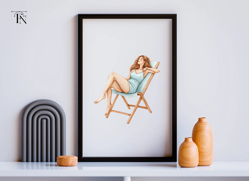 Women Relaxing on Beach Chairs Clipart Bundle