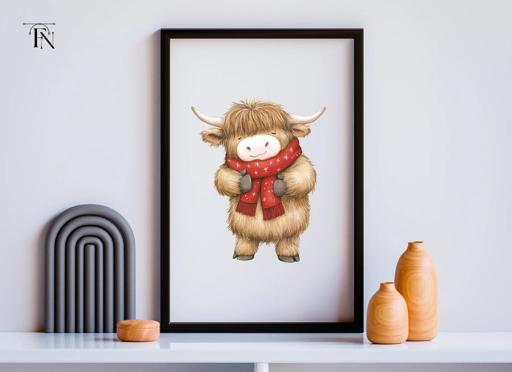 Cute Highland Cow with Scarf Clipart Bundle