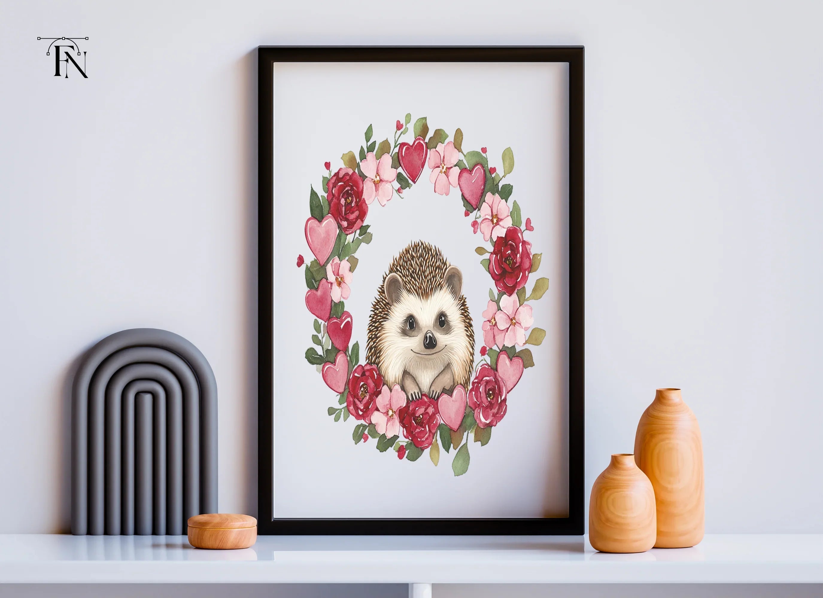 Cute Hedgehog Valentine Wreath Clipart Bundle