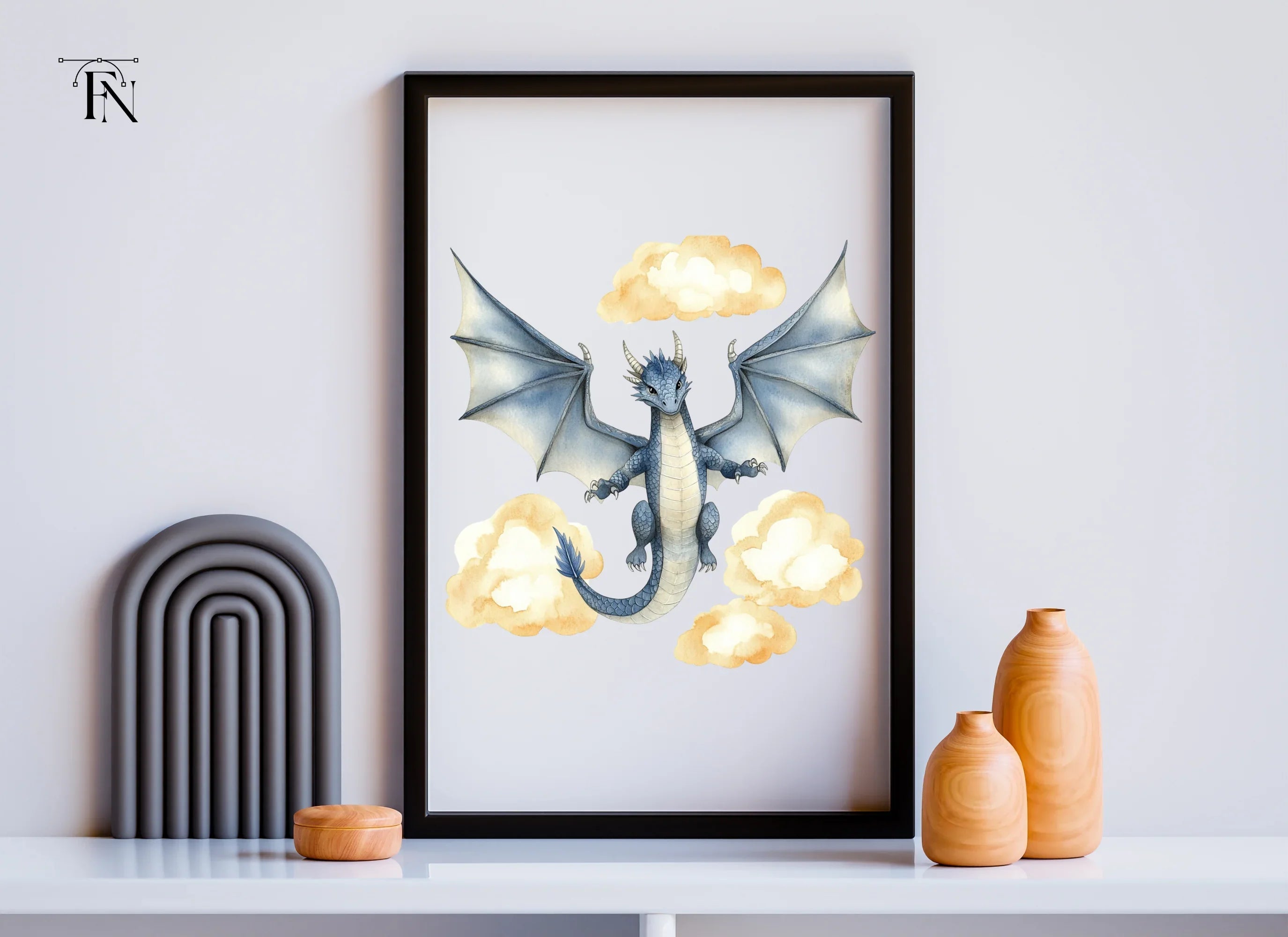 Blue Dragon with Clouds Clipart Bundle