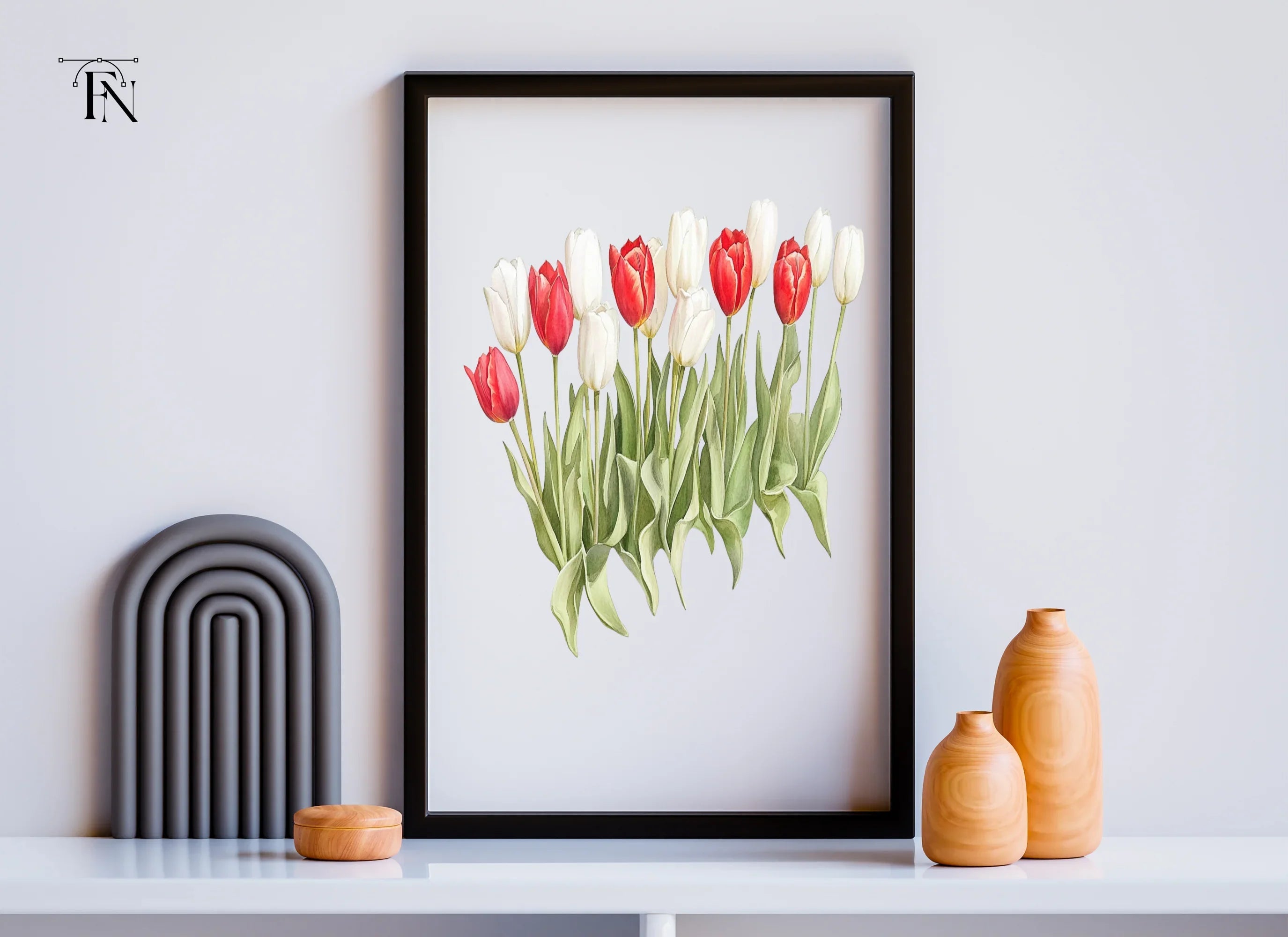 Vibrant Red and White Tulip Clipart Bundle