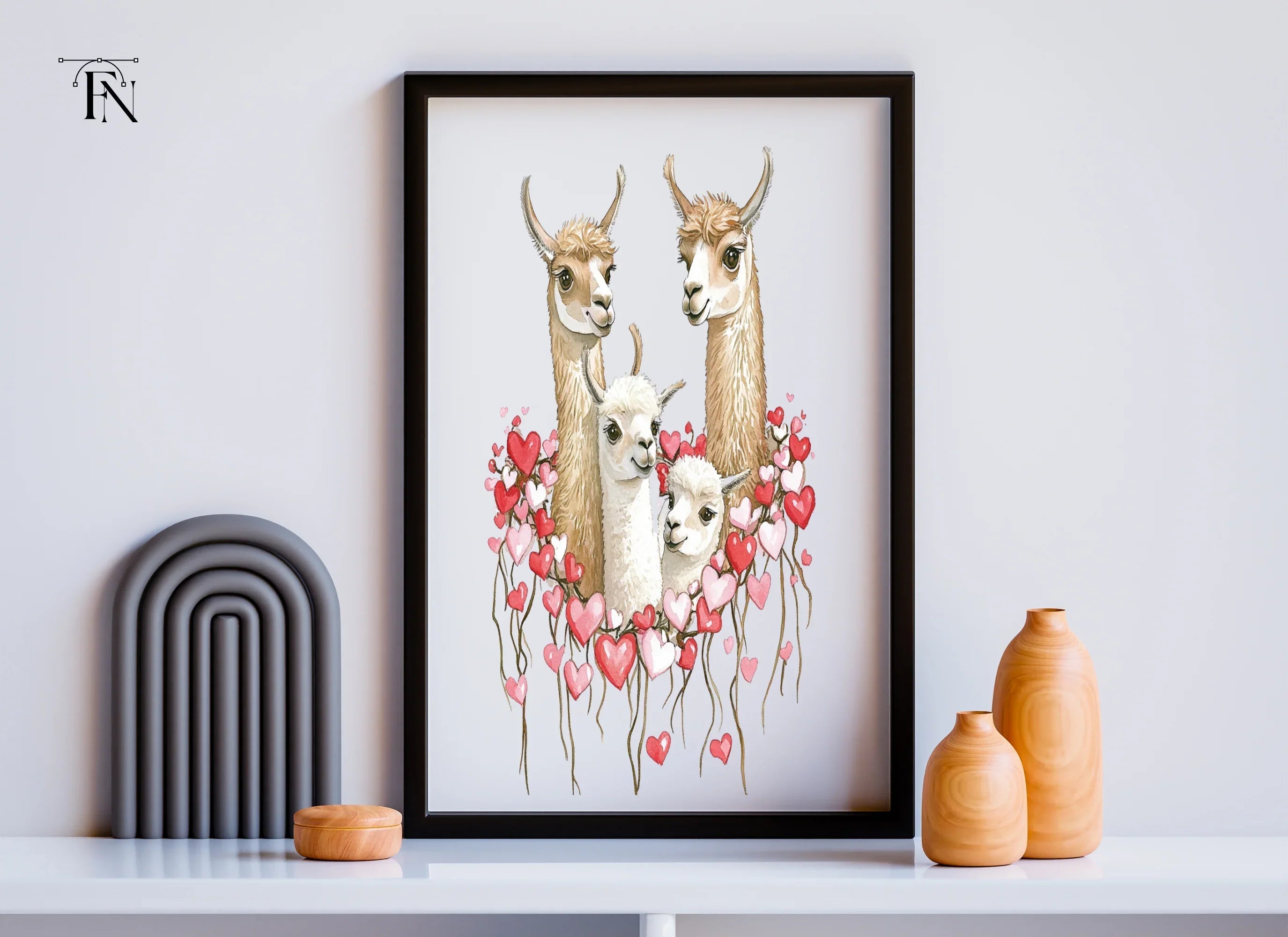 Llama Family with Hearts Clipart Bundle
