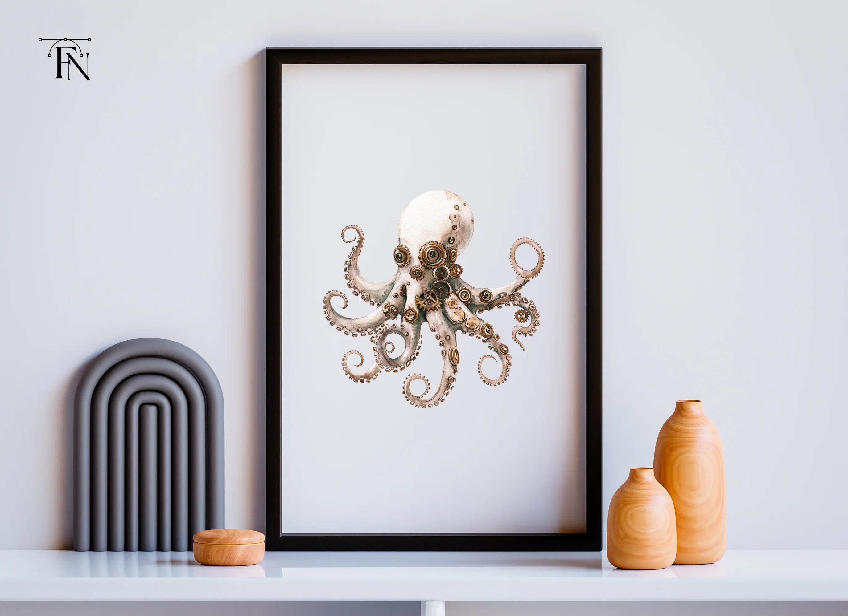 White Steampunk Octopus Clipart Bundle